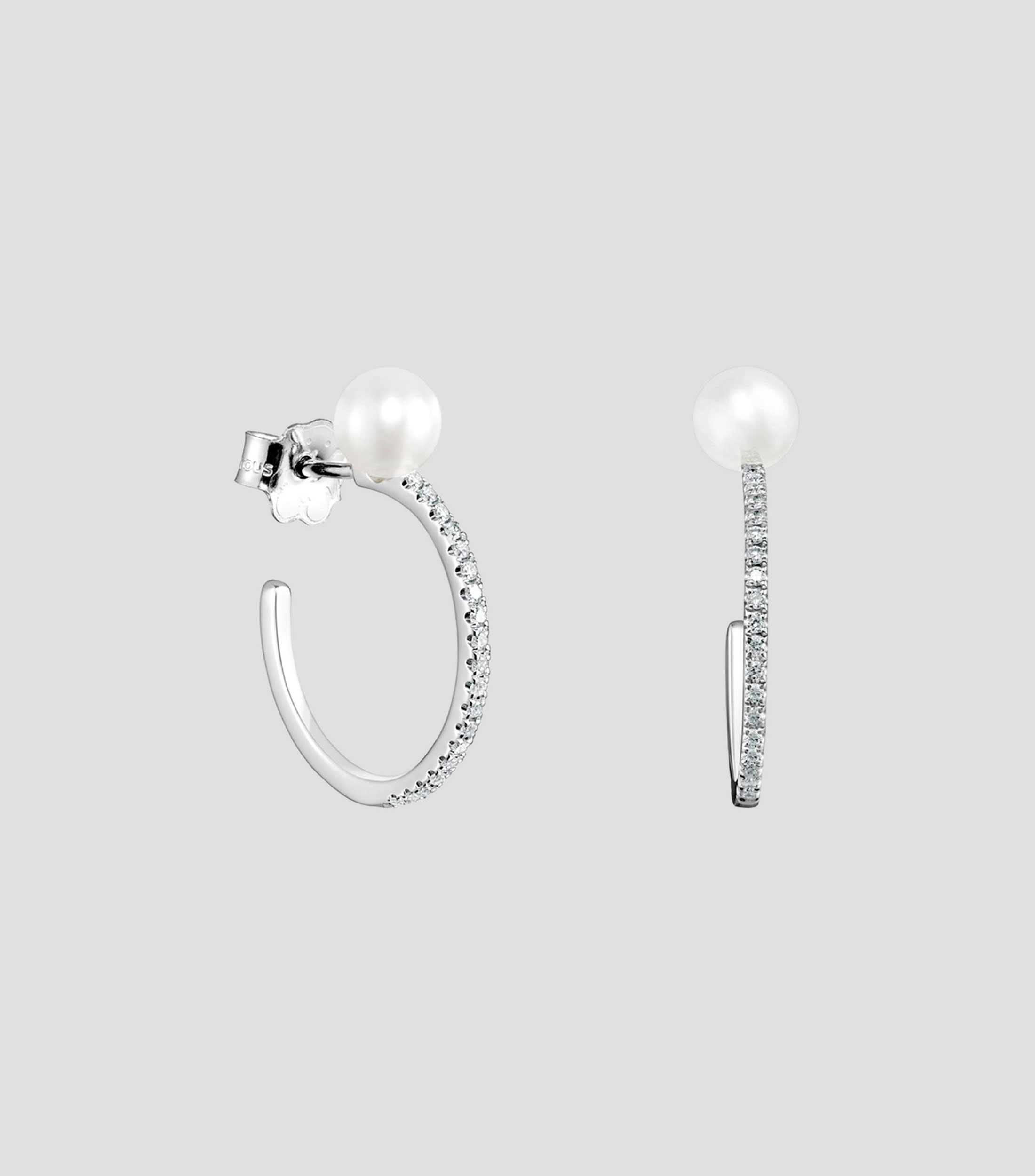 Aretes en oro blanco 18 kilates con diamantes y perla Les Classiques Mujer