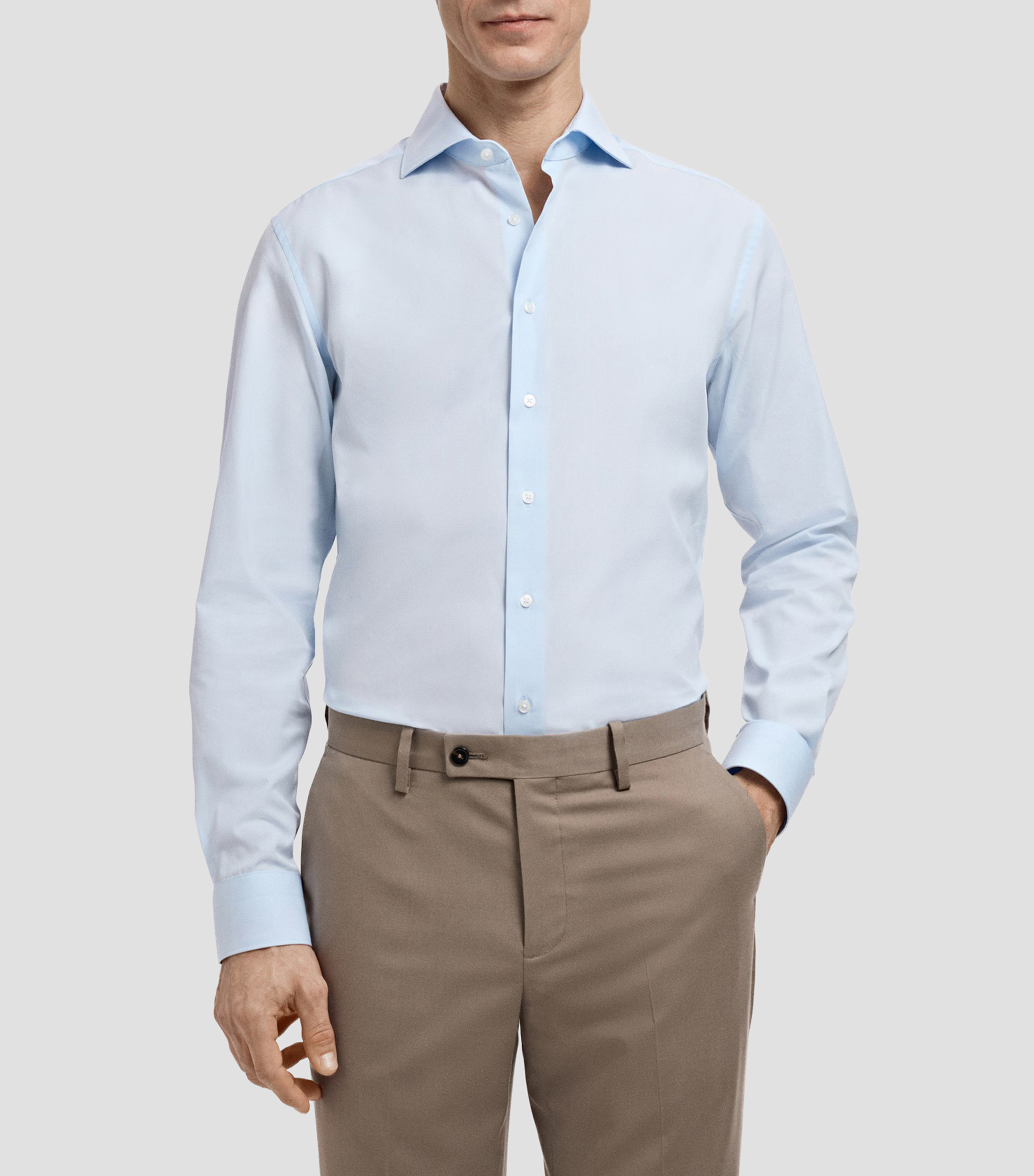 Camisa de vestir lisa de manga larga Hombre