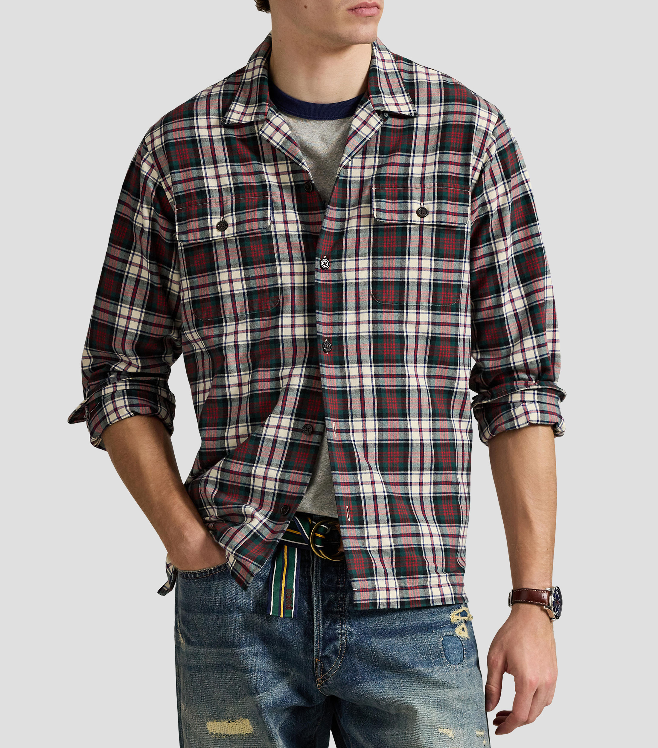 Camisa con cuadros manga larga Hombre