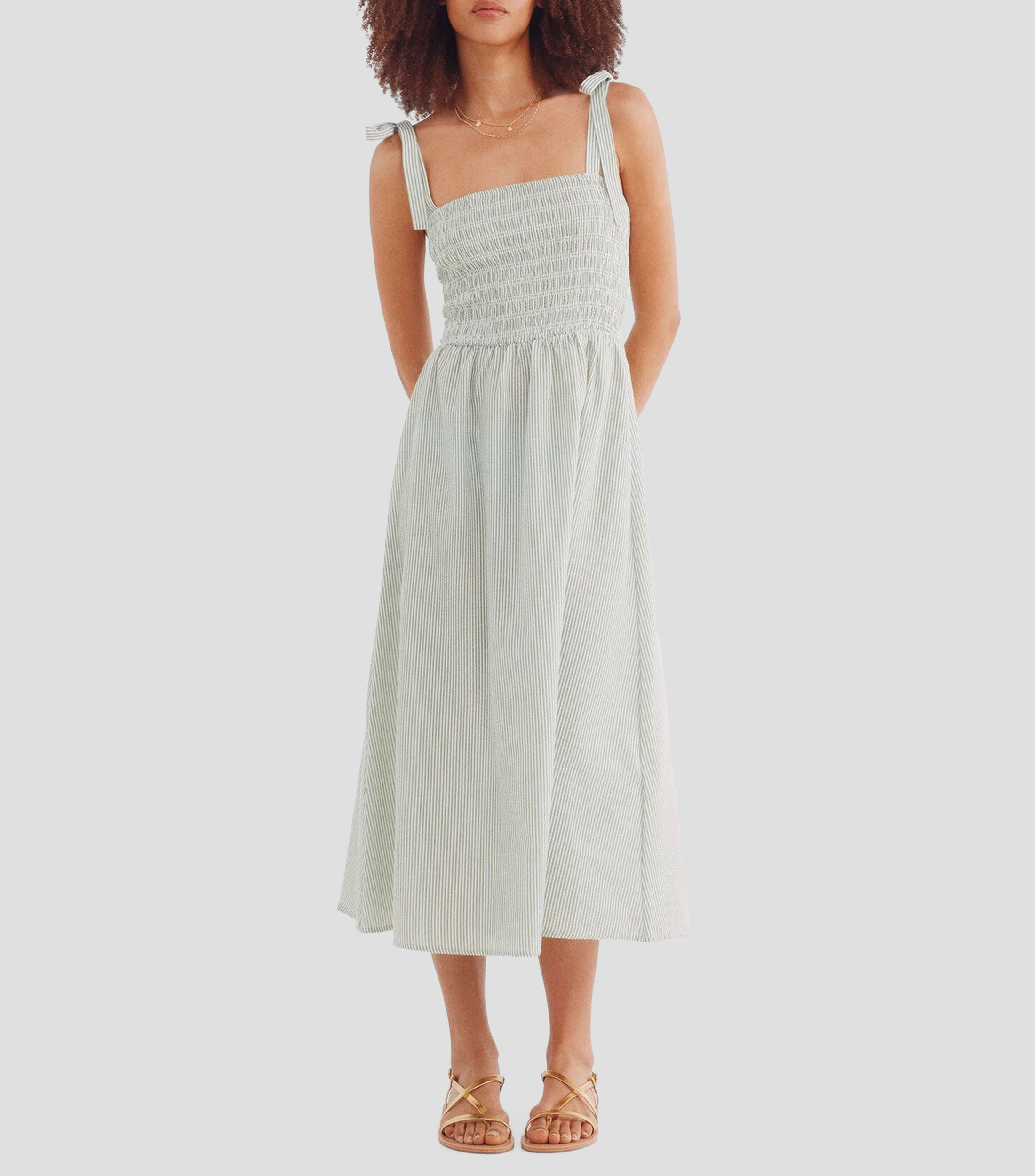 Vestido midi con líneas sin mangas Mujer