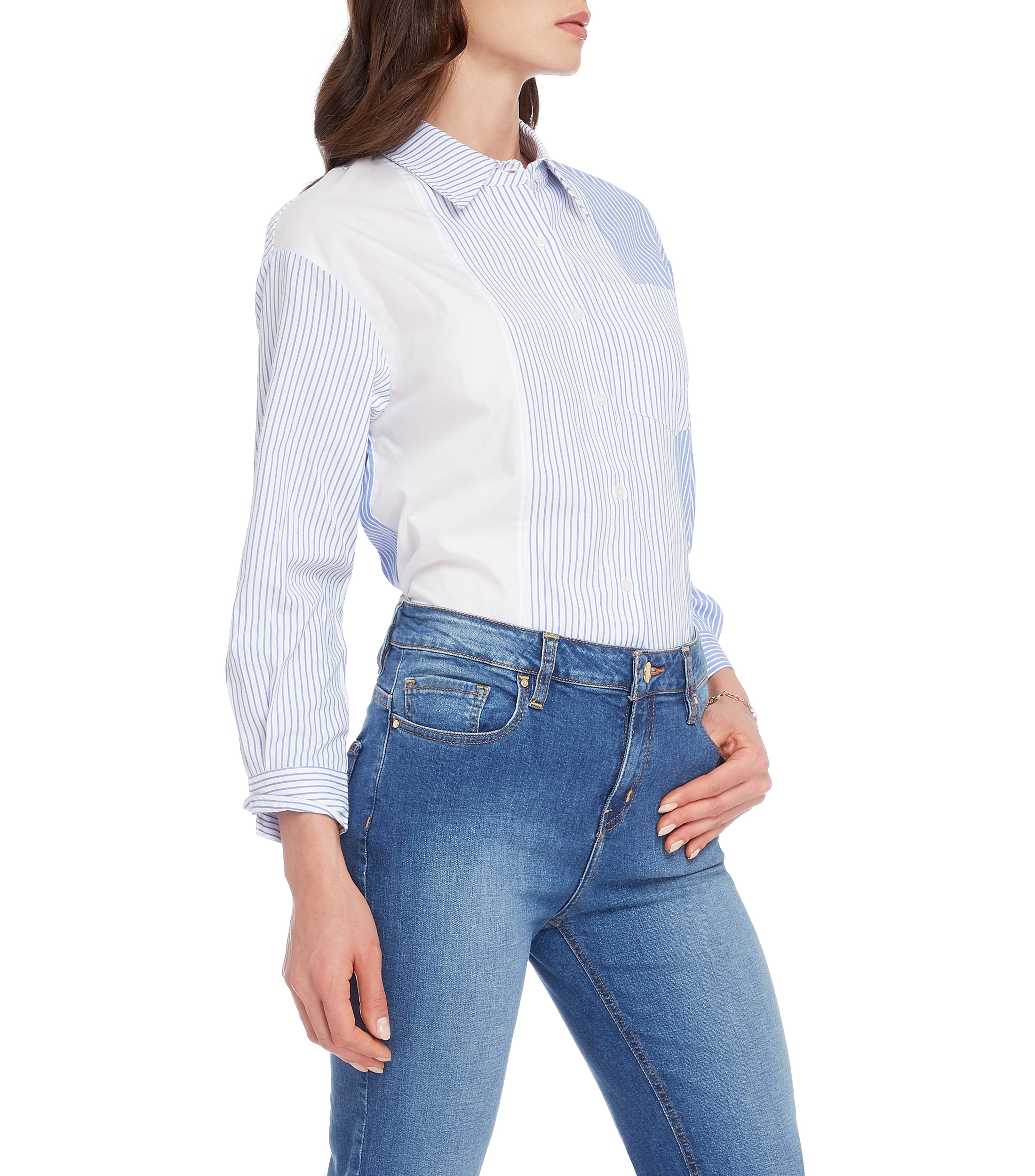 Camisa con rayas manga larga Mujer