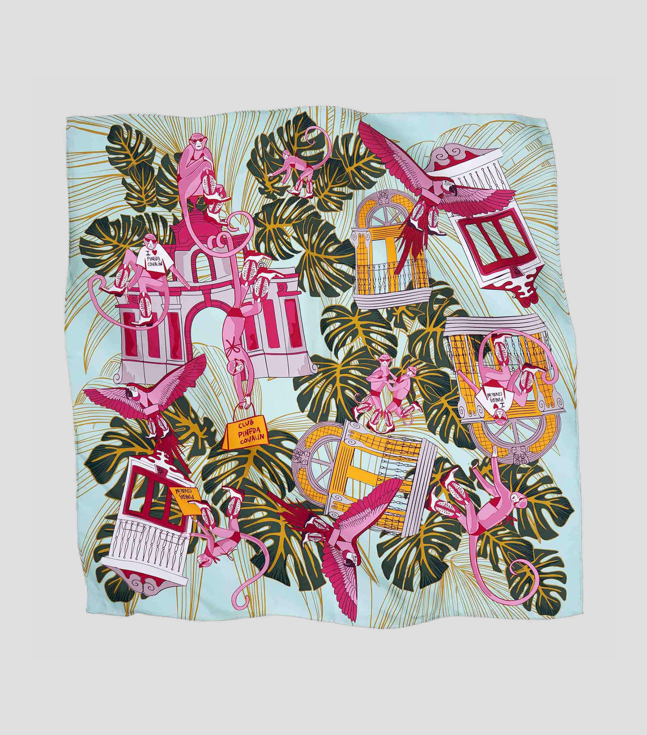 Mascada en seda multicolor estampada Mujer