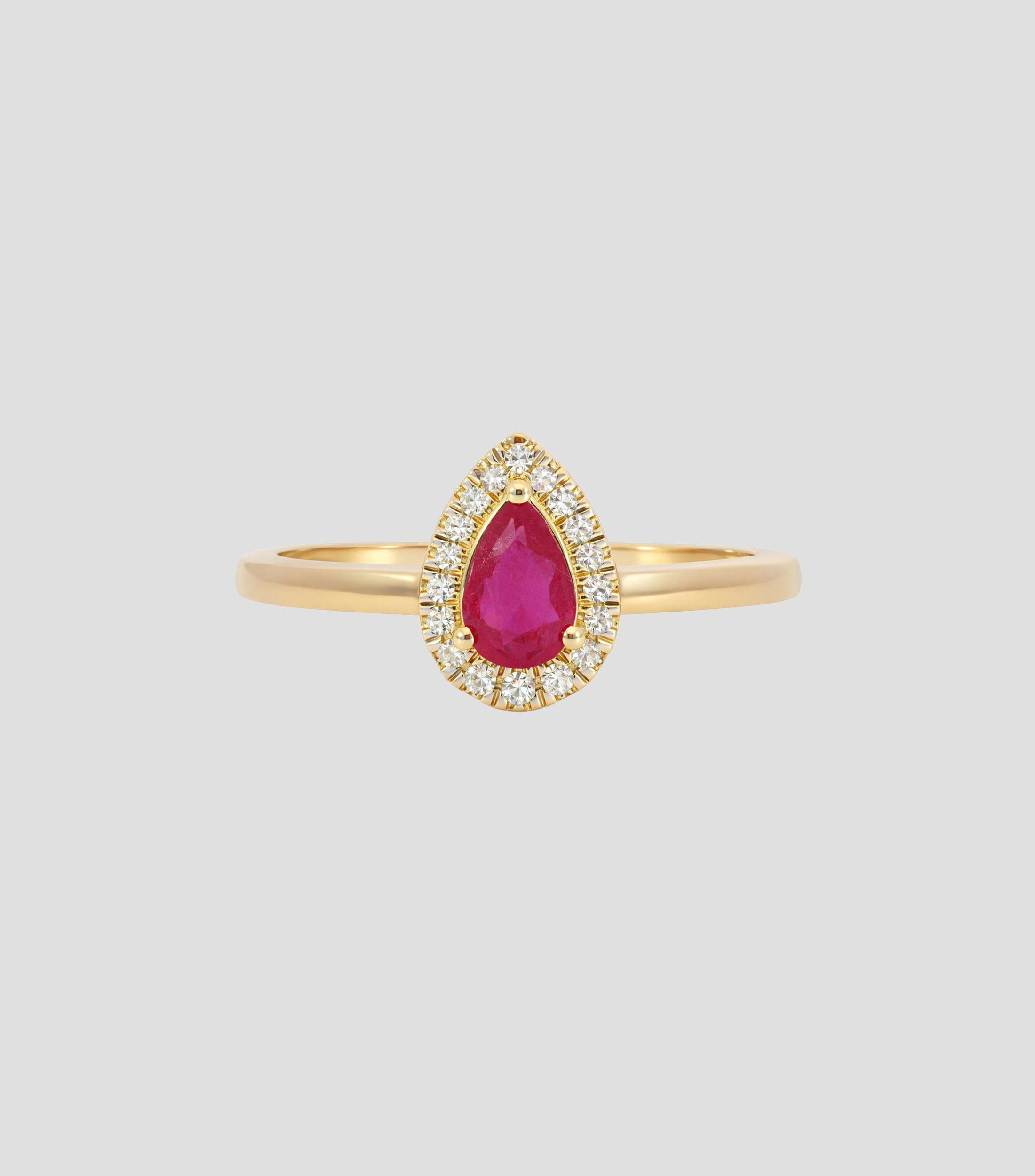 Anillo en Oro amarillo de 14 Kilates con rubí y brillantes Mujer