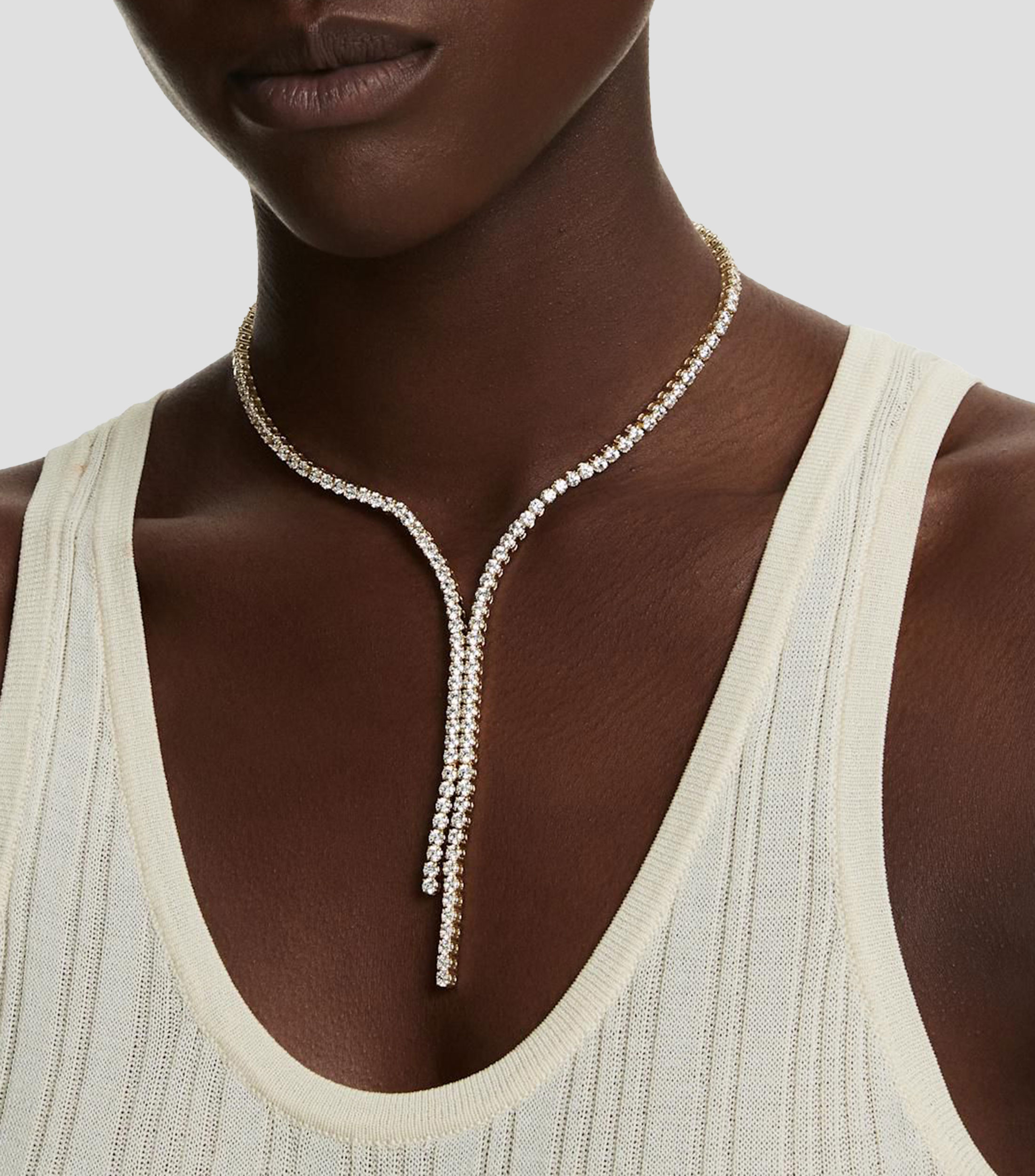 Collar de silueta en Y con hileras colgantes de cristales con acabado de Baño de oro Matrix Mujer
