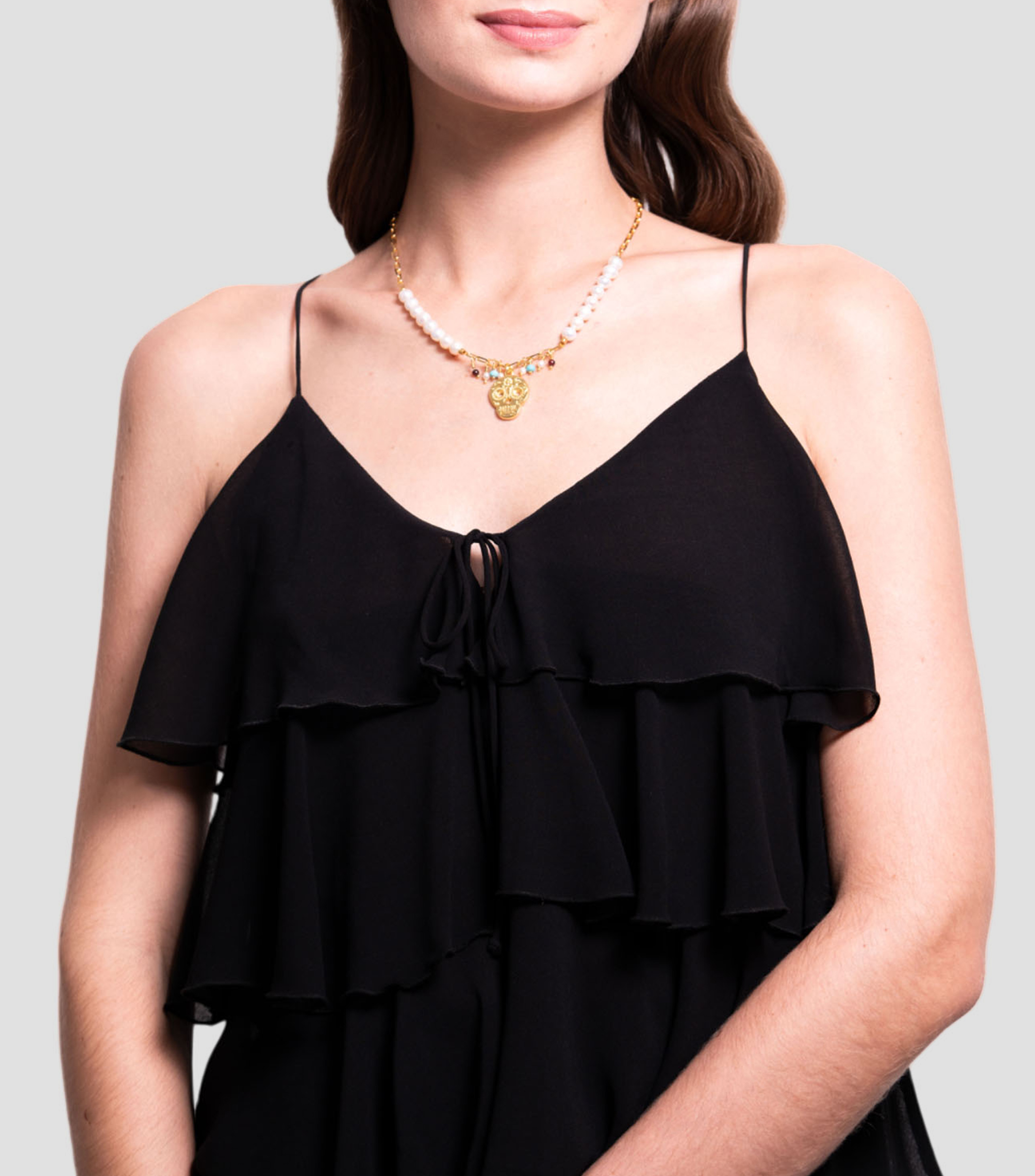 Collar con Perlas y Calavera Mujer