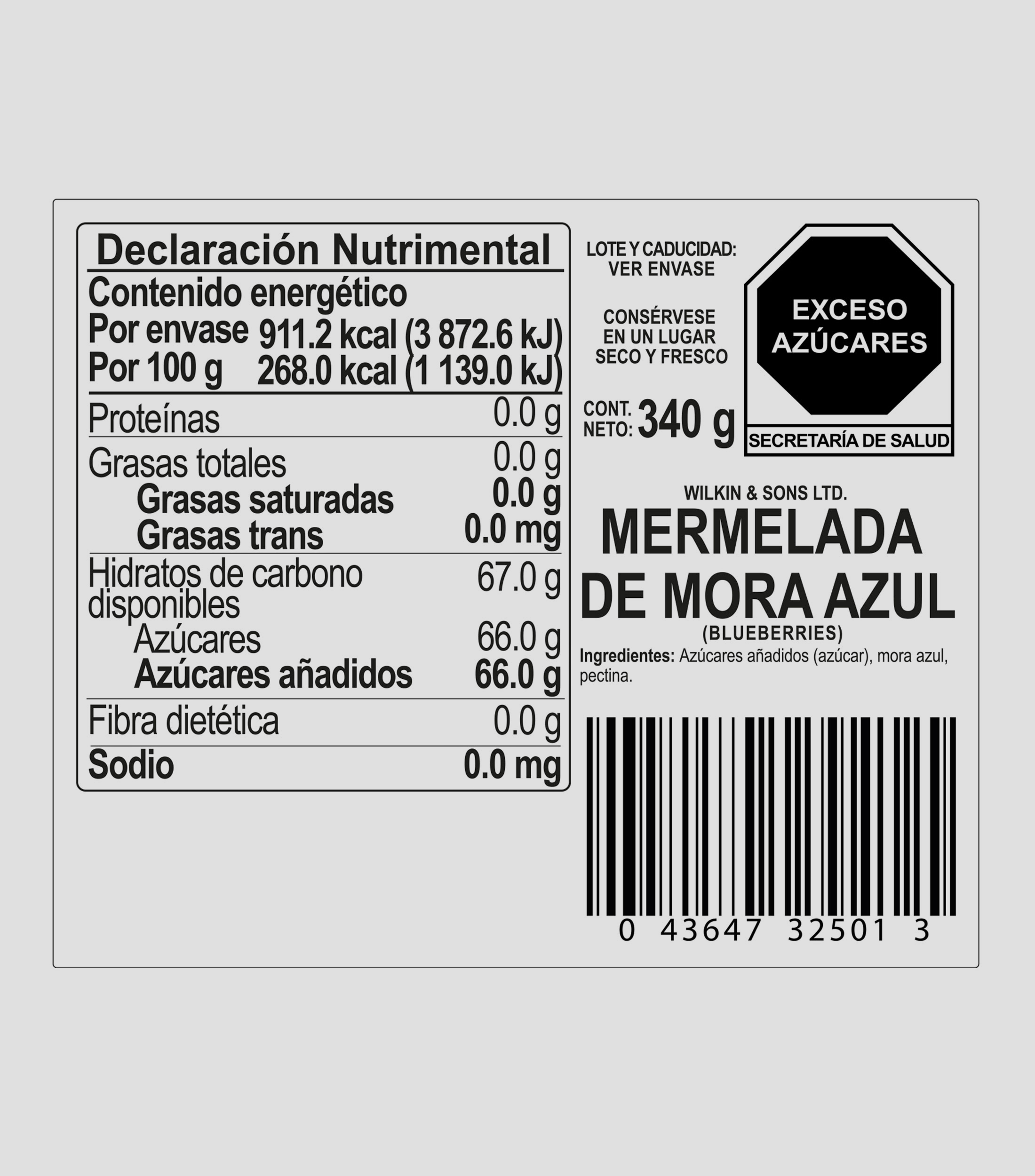 Mermelada de mora azul, 340 g