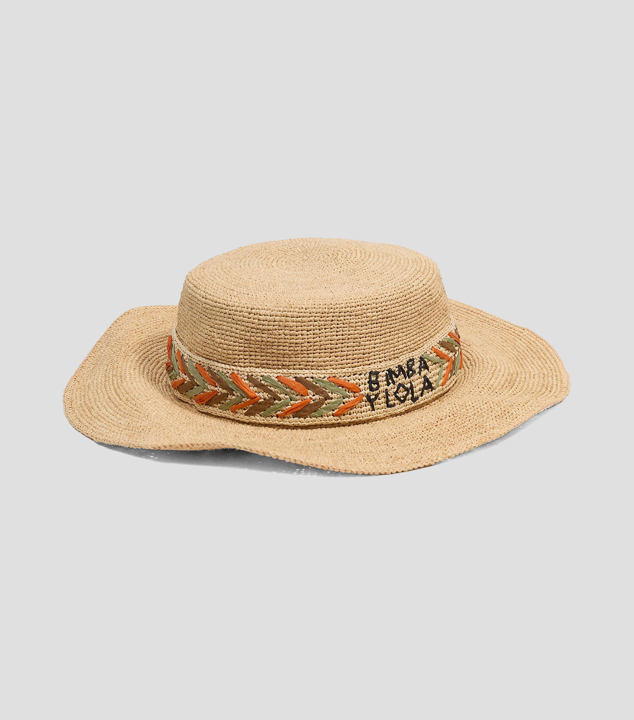 Sombrero panamá de rafia con cinta bordada Mujer