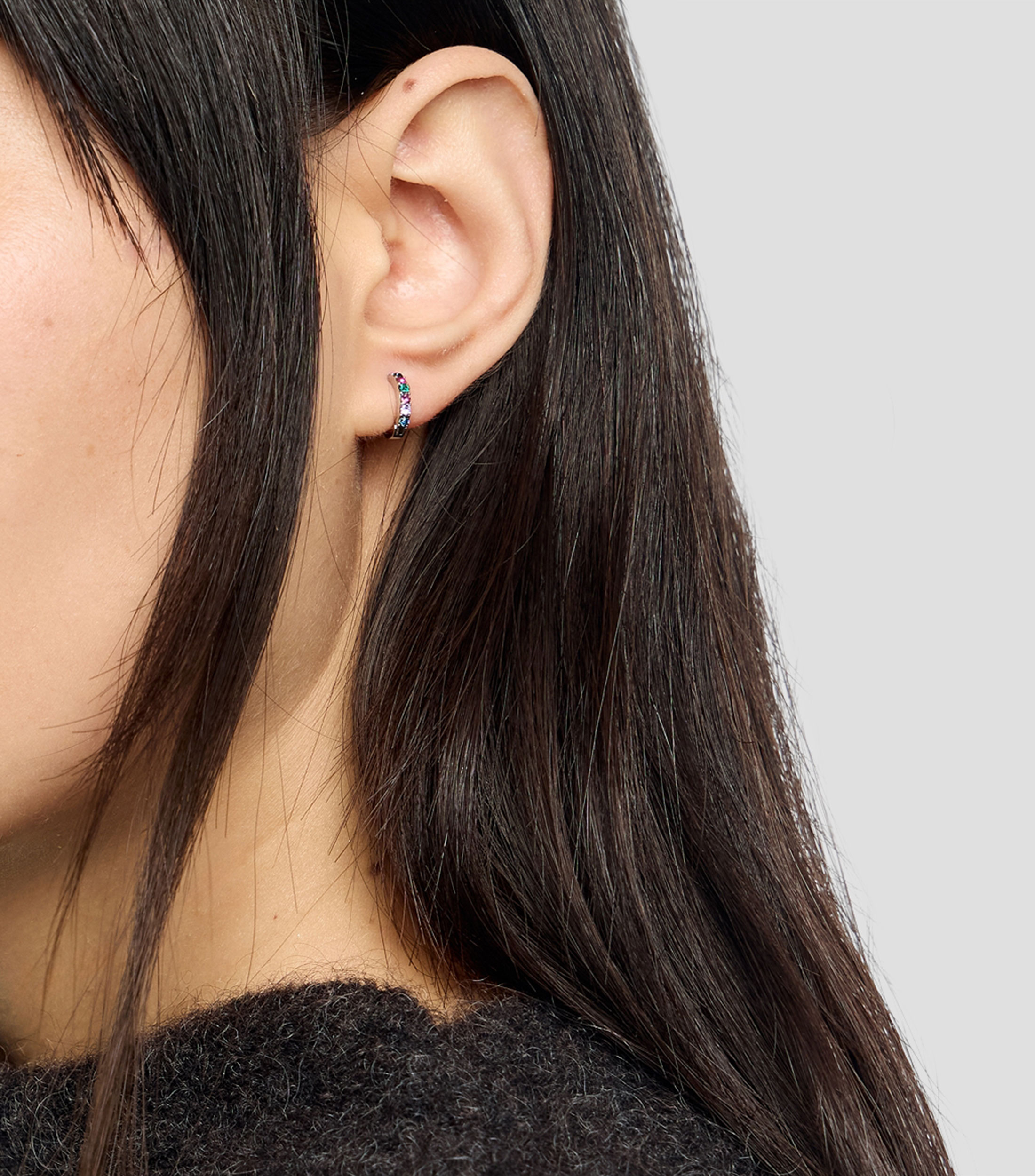 Aretes mini aro con cristales Mujer