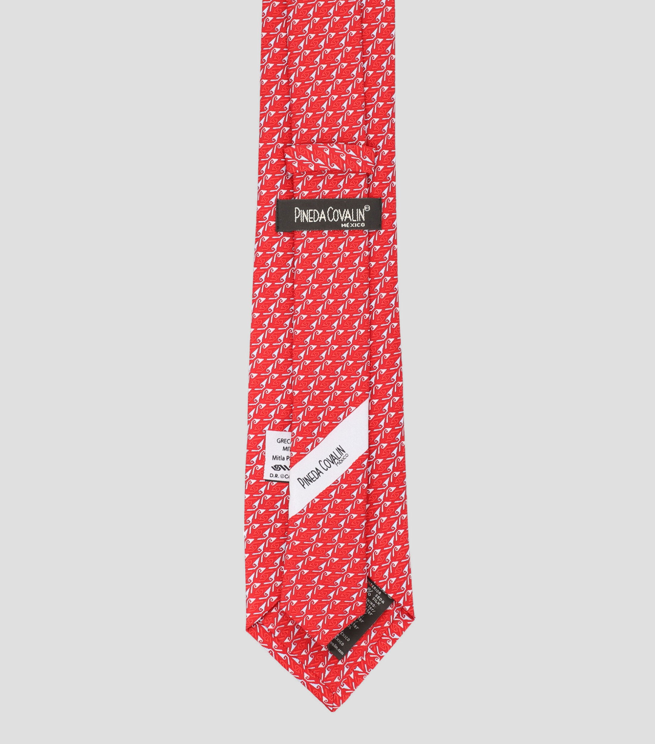 Corbata ancha en seda Mitla Grecas rojo azul