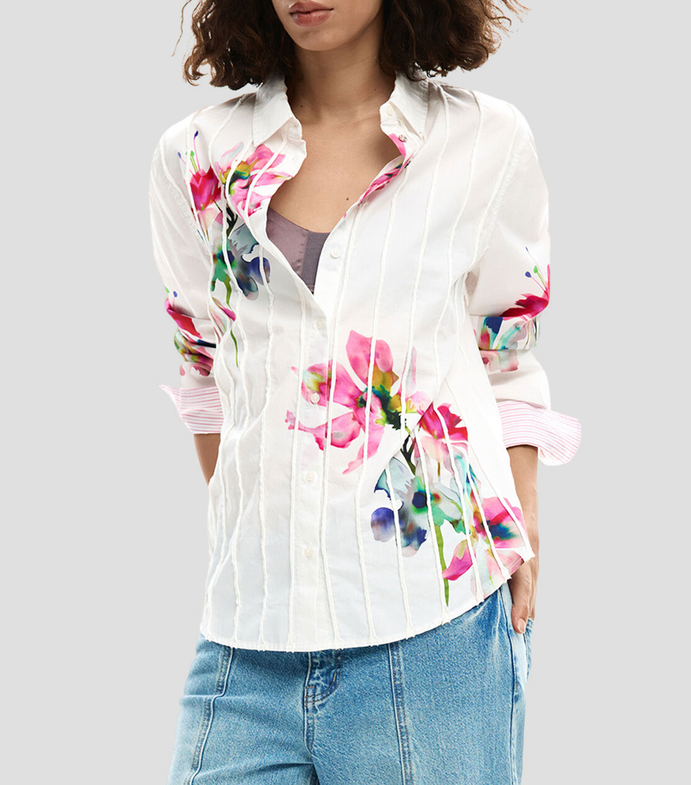 Blusa estampada manga larga Mujer