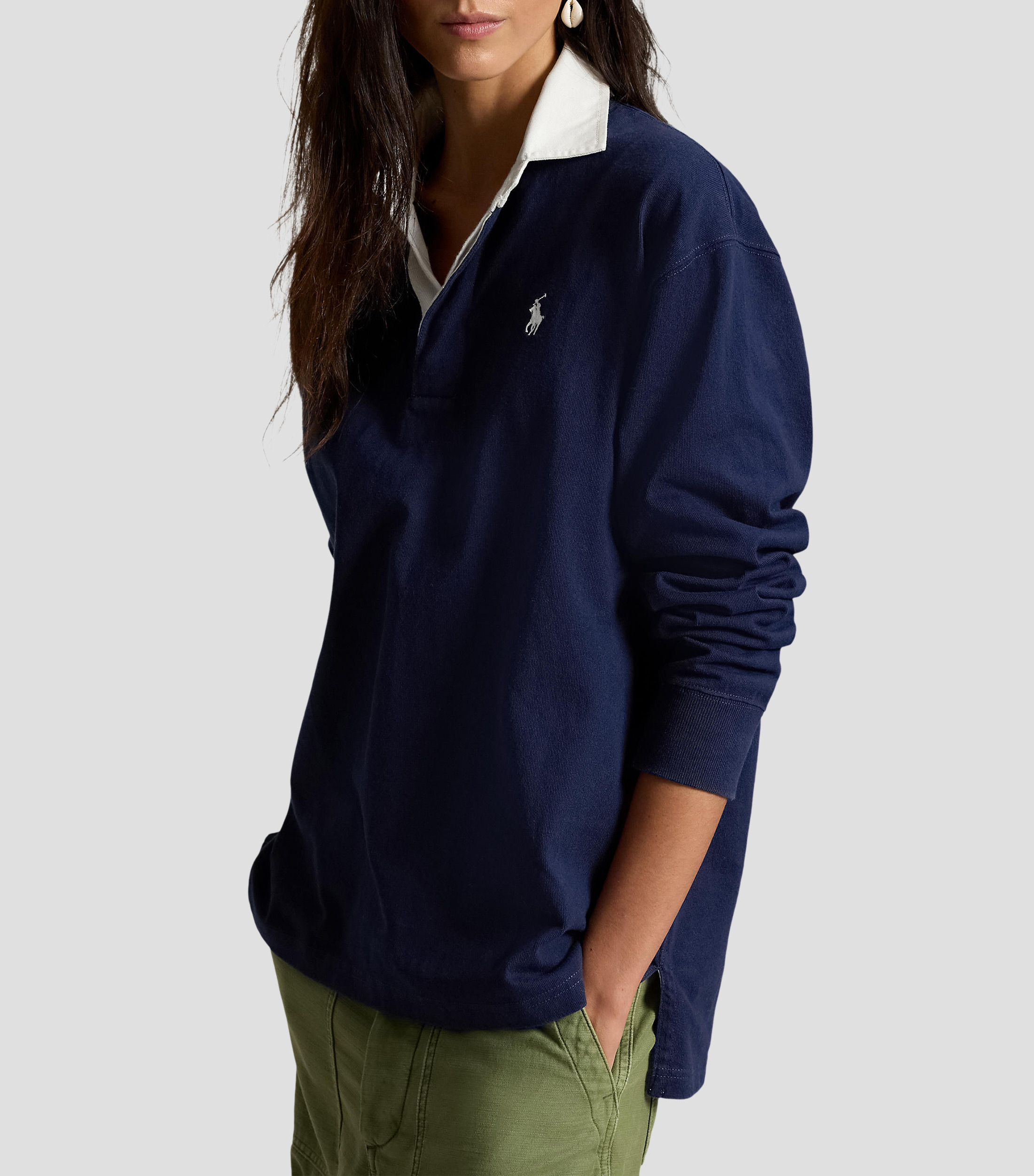 Playera tipo polo manga larga lisa Mujer
