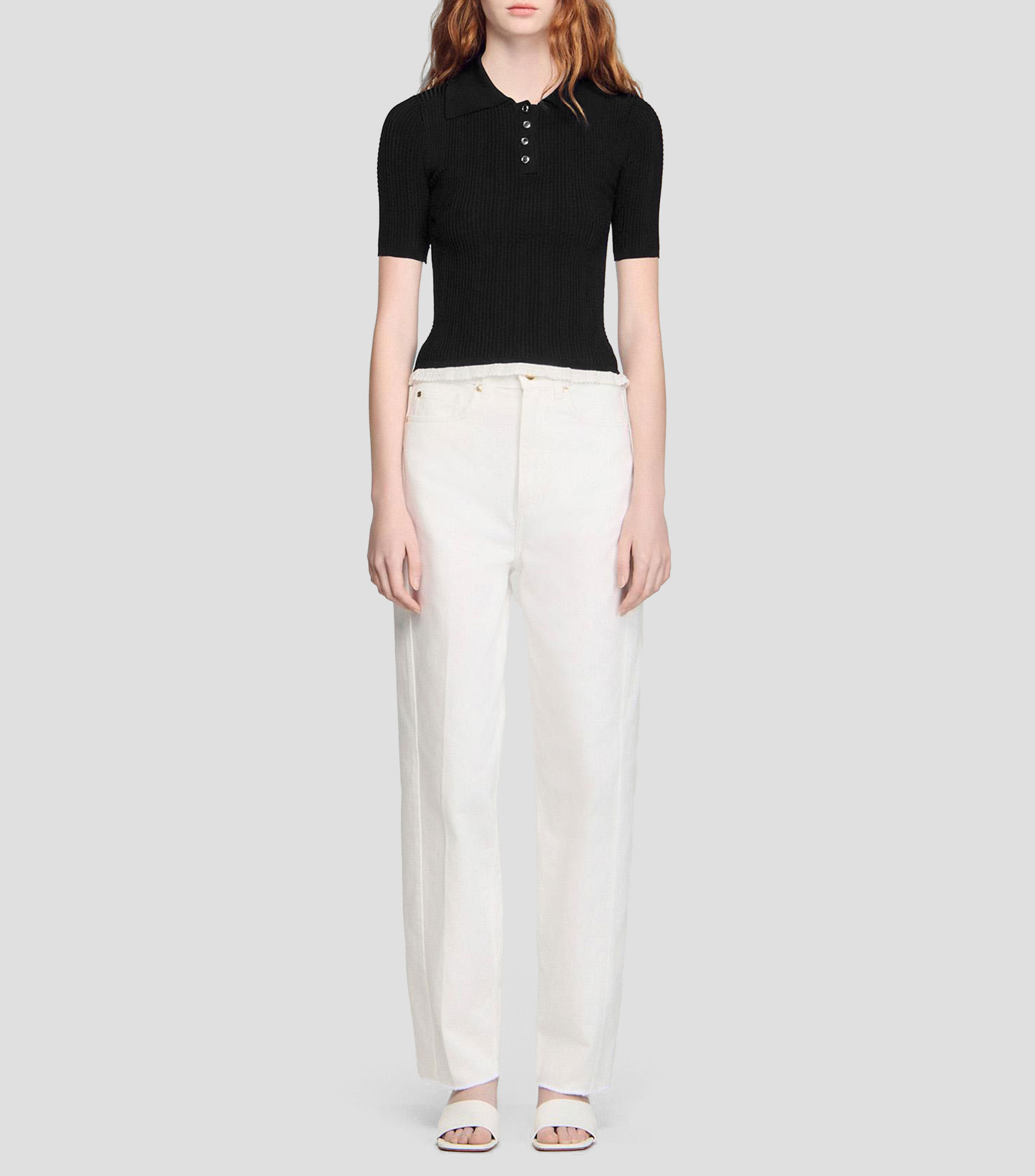 Blusa lisa de manga corta Mujer