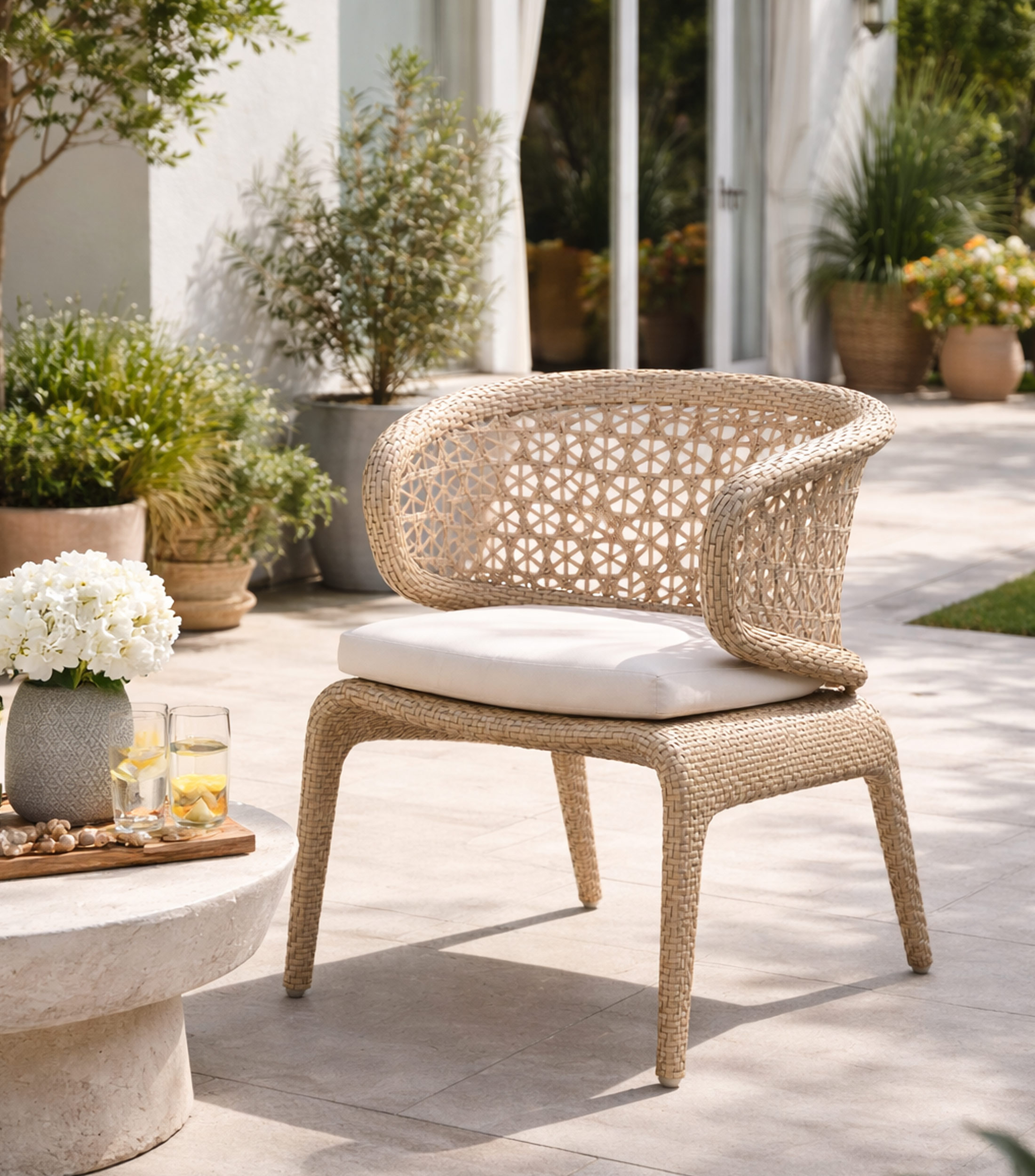 Silla Wifera en madera y mimbre beige
