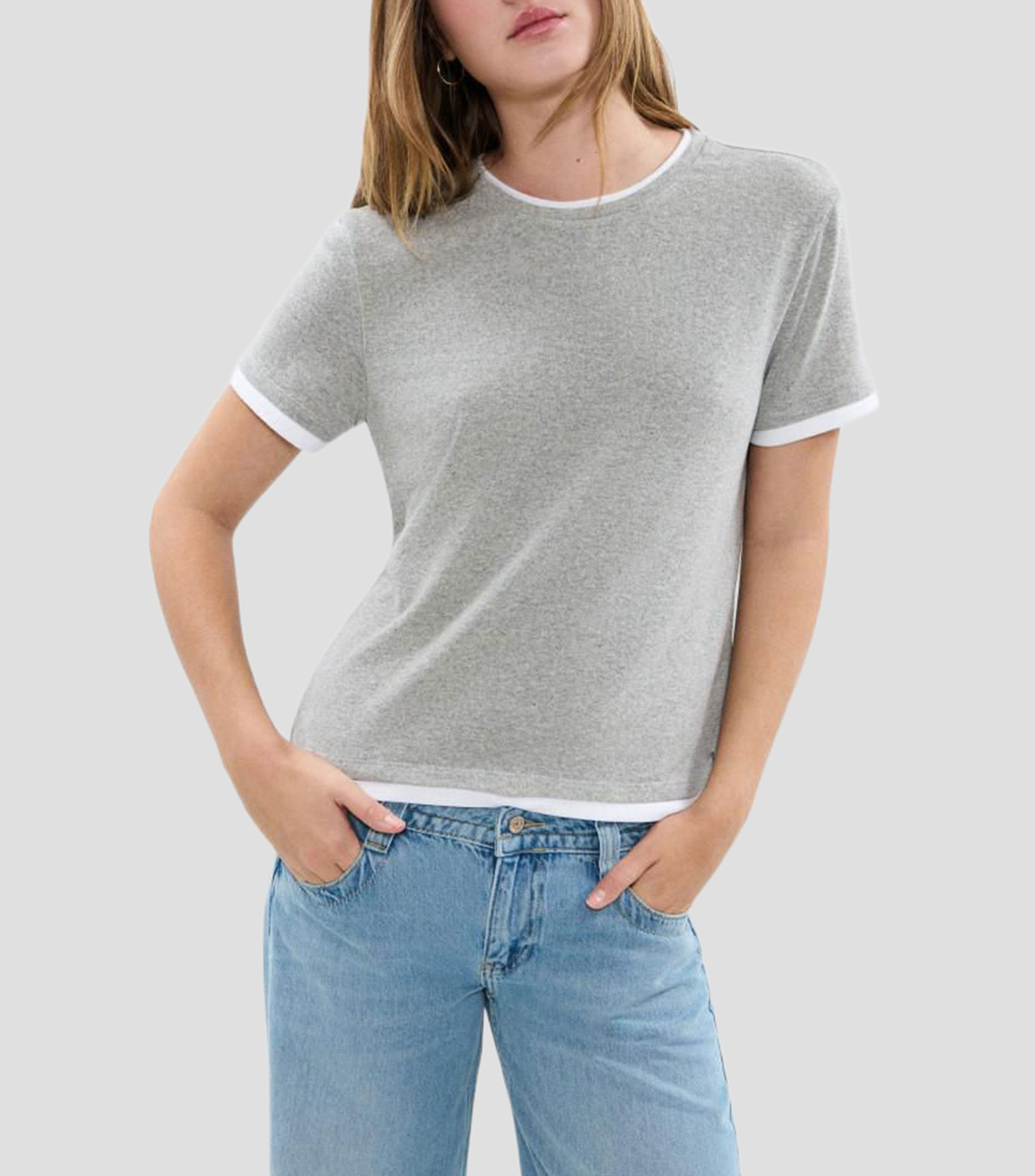 Playera cuello redondo manga corta lisa Mujer