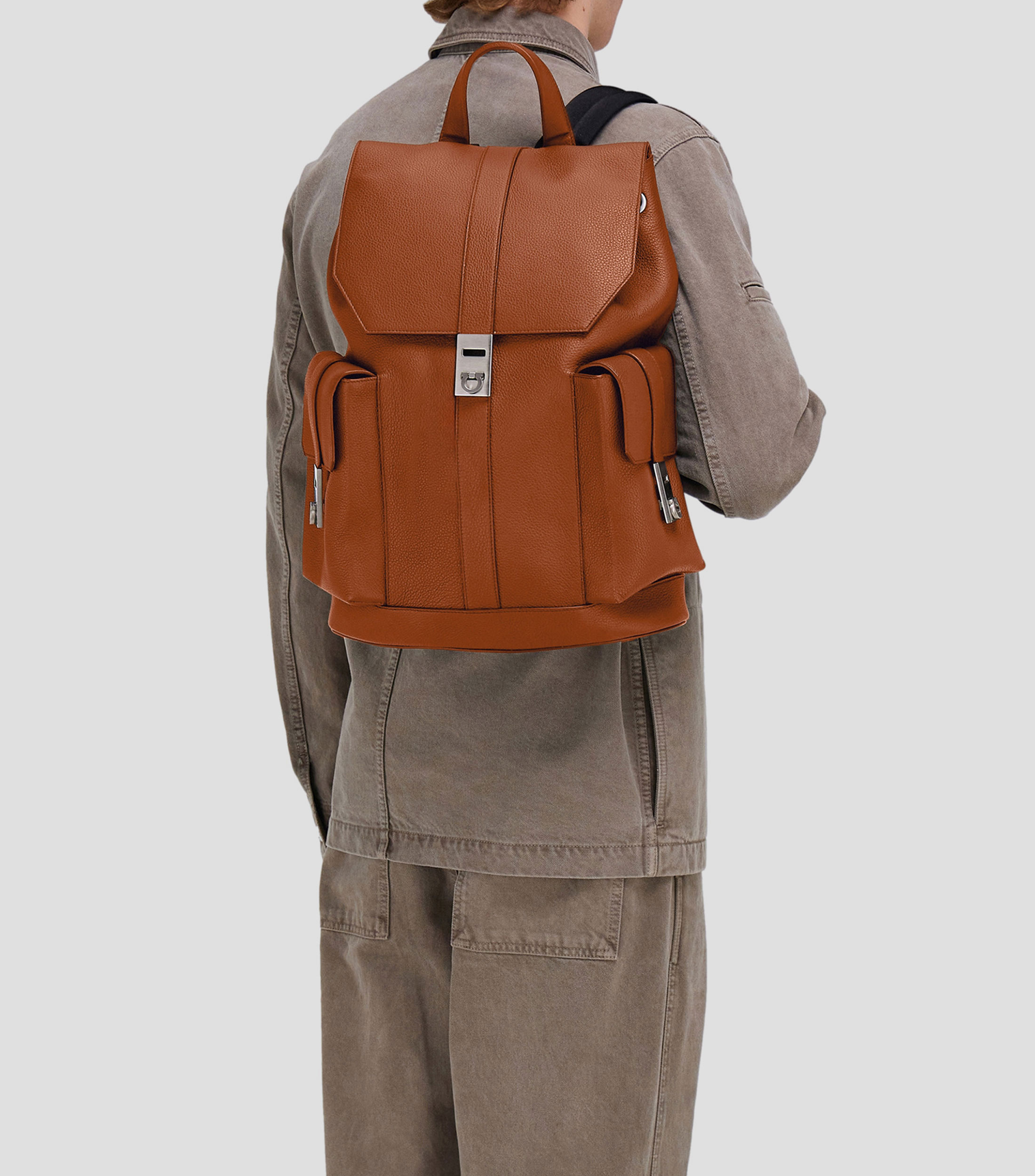 Mochila en piel liso Hombre