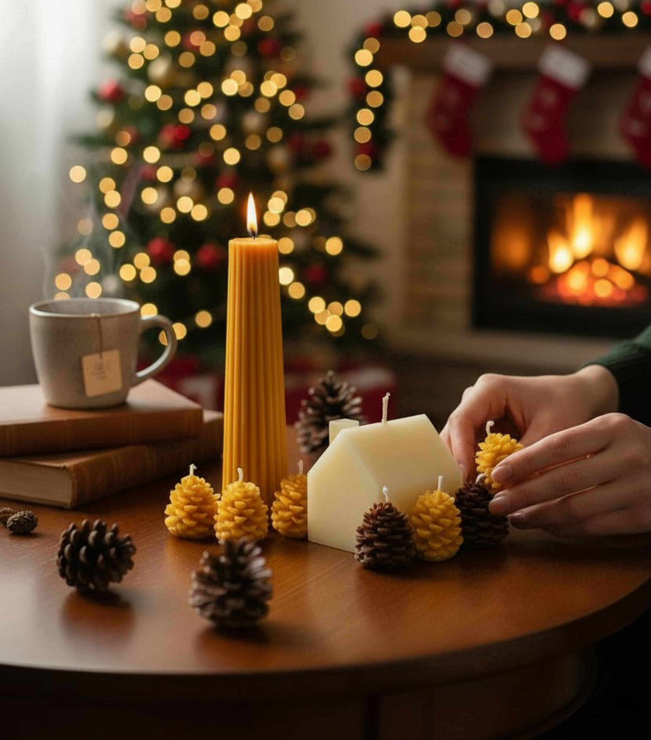 Set 4 velas pequeñas piñas en cera