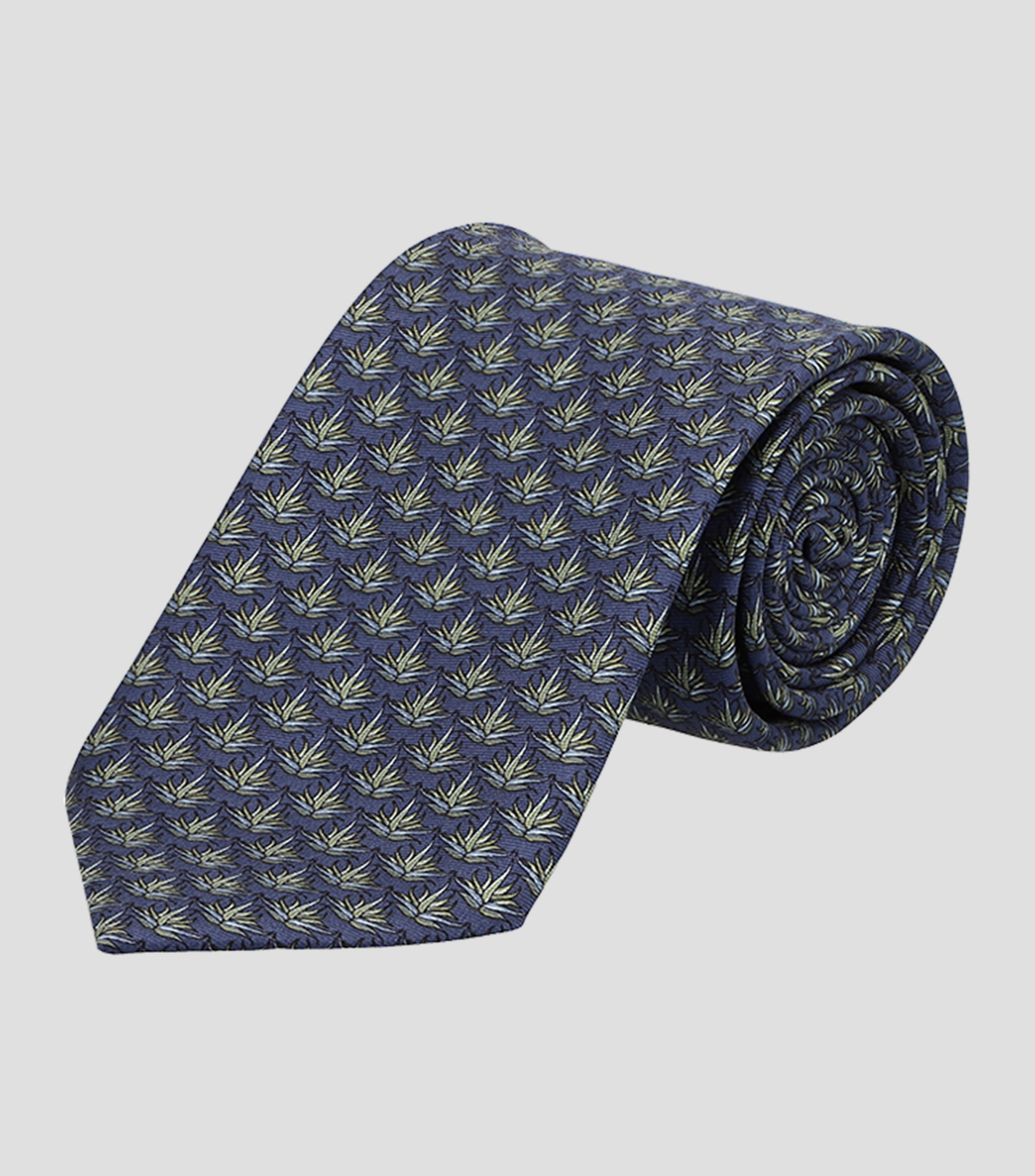 Corbata ancha de seda azul con agaves