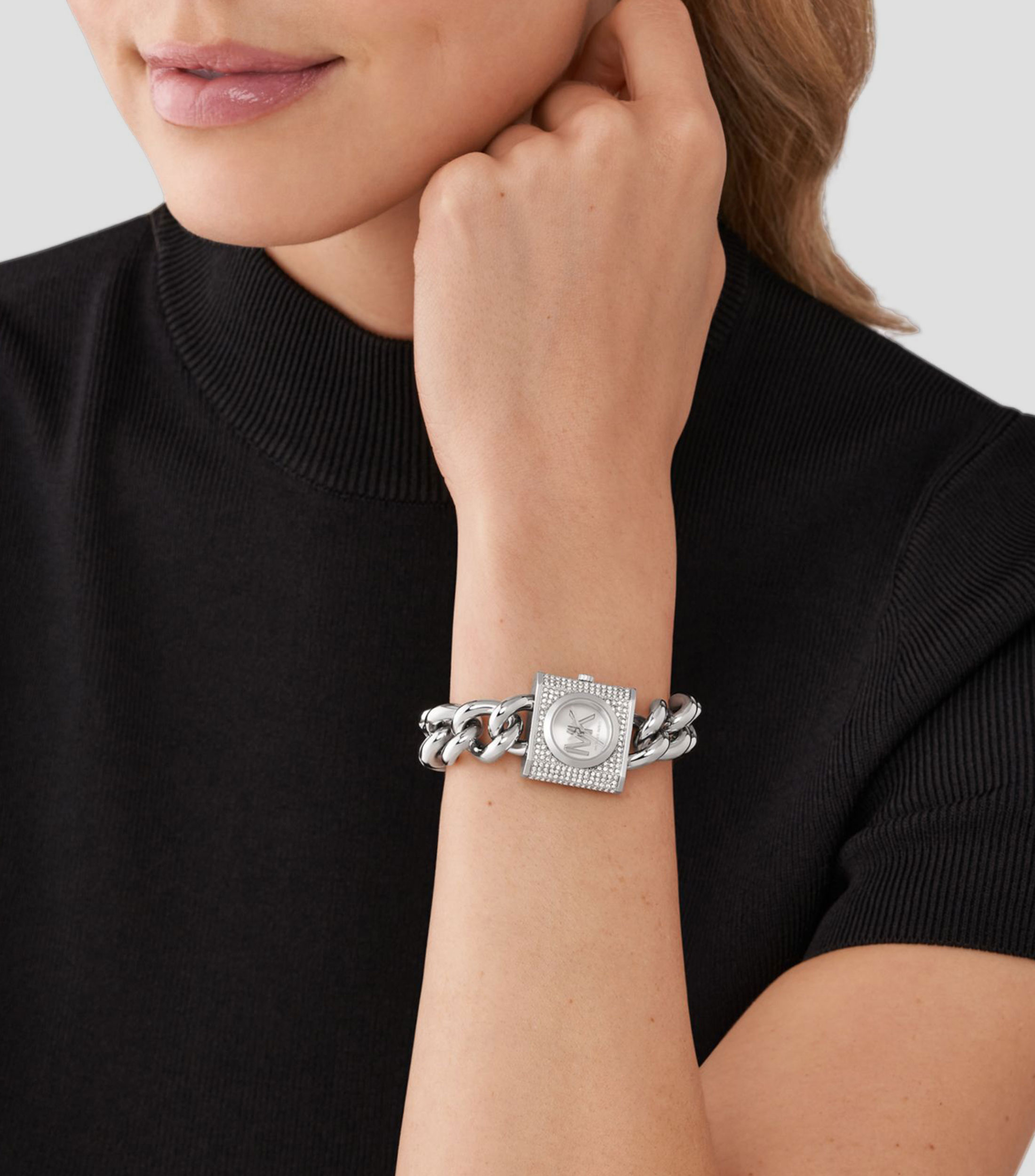 Reloj para mujer MK Chain Lock Casual Plateado