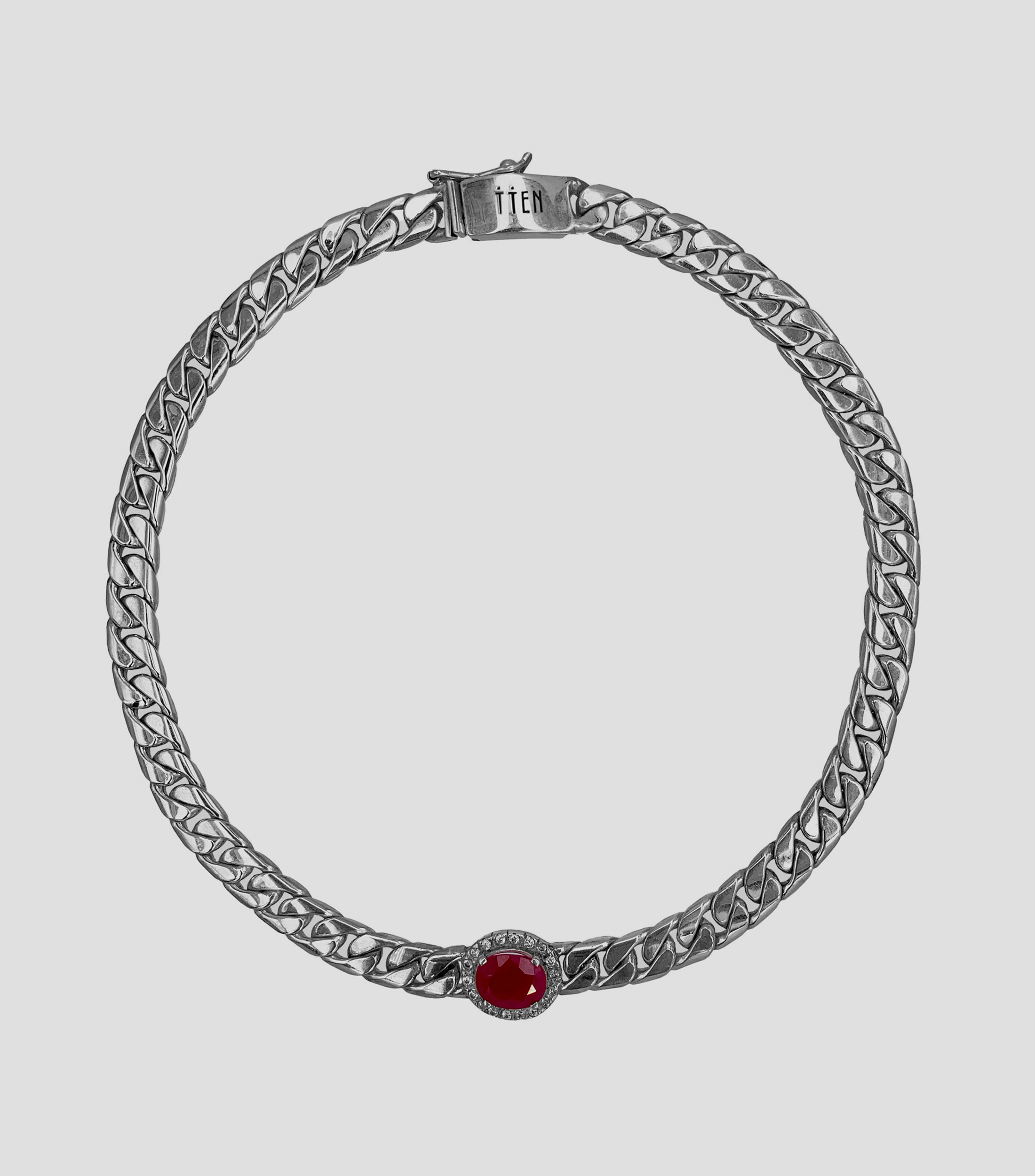 Collar en plata esterlina con rubi de la India y cristales suizos Unisex