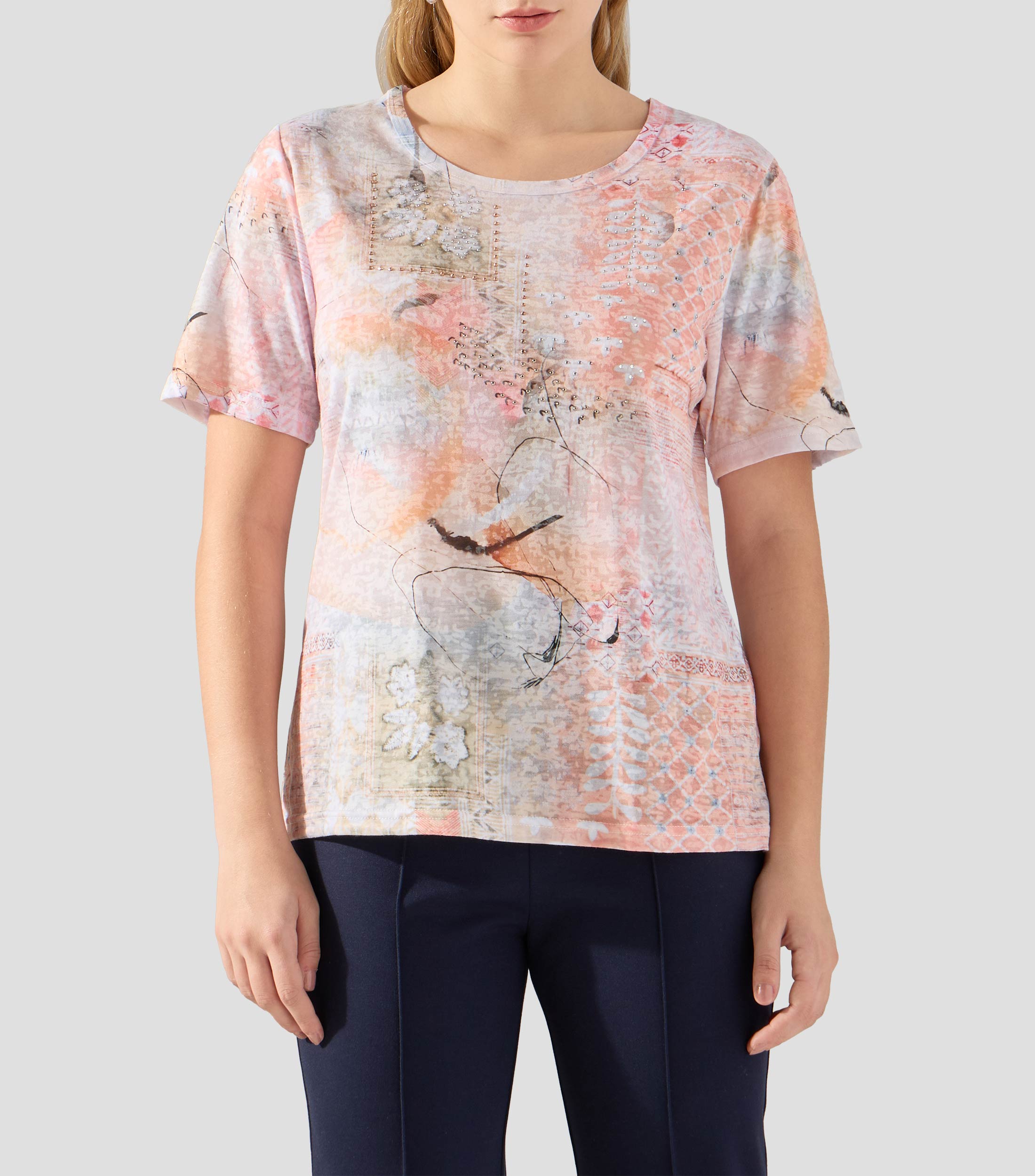 Blusa estampada manga corta Mujer