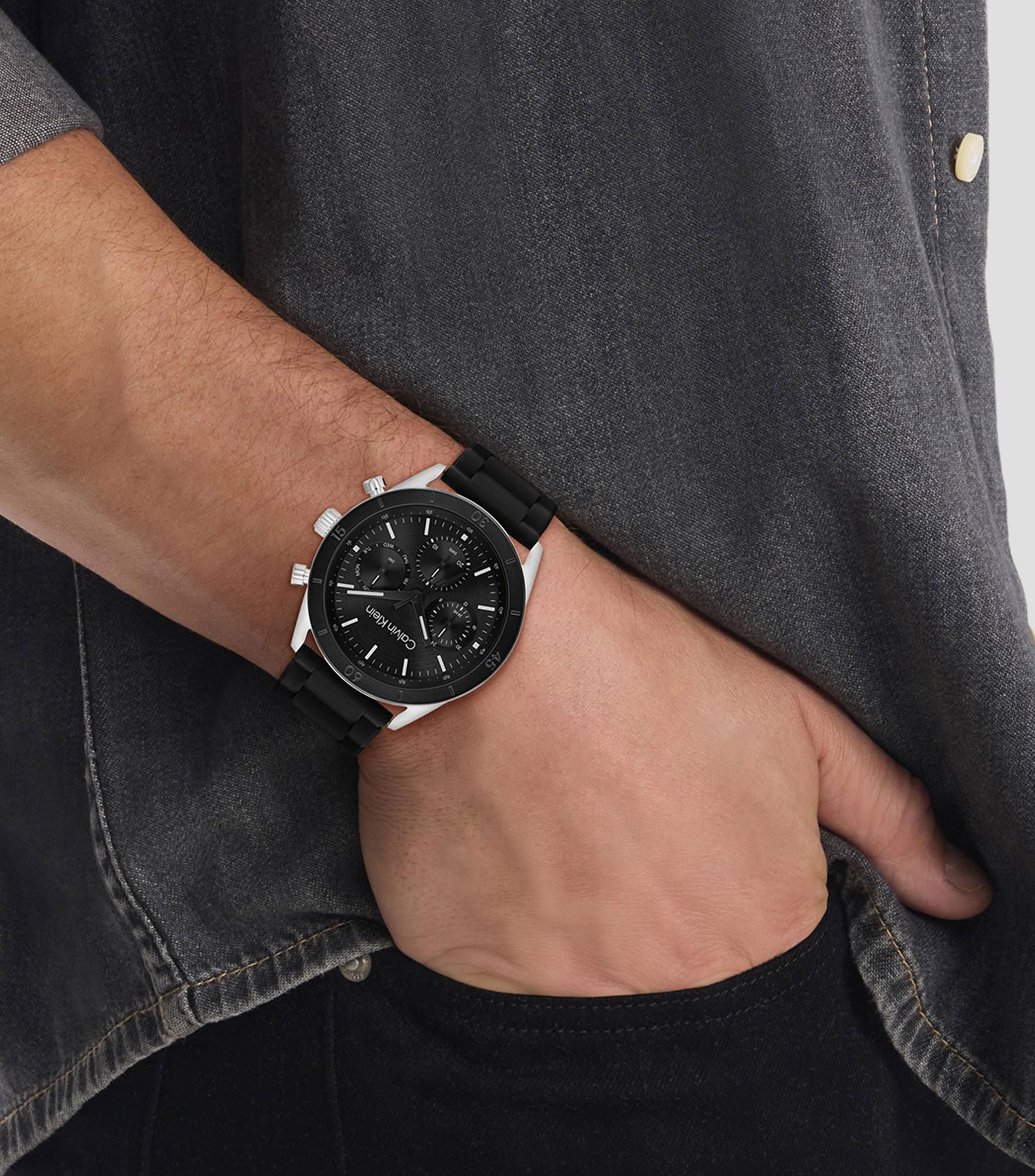 Reloj para hombre Performance Casual, Plateado, Negro