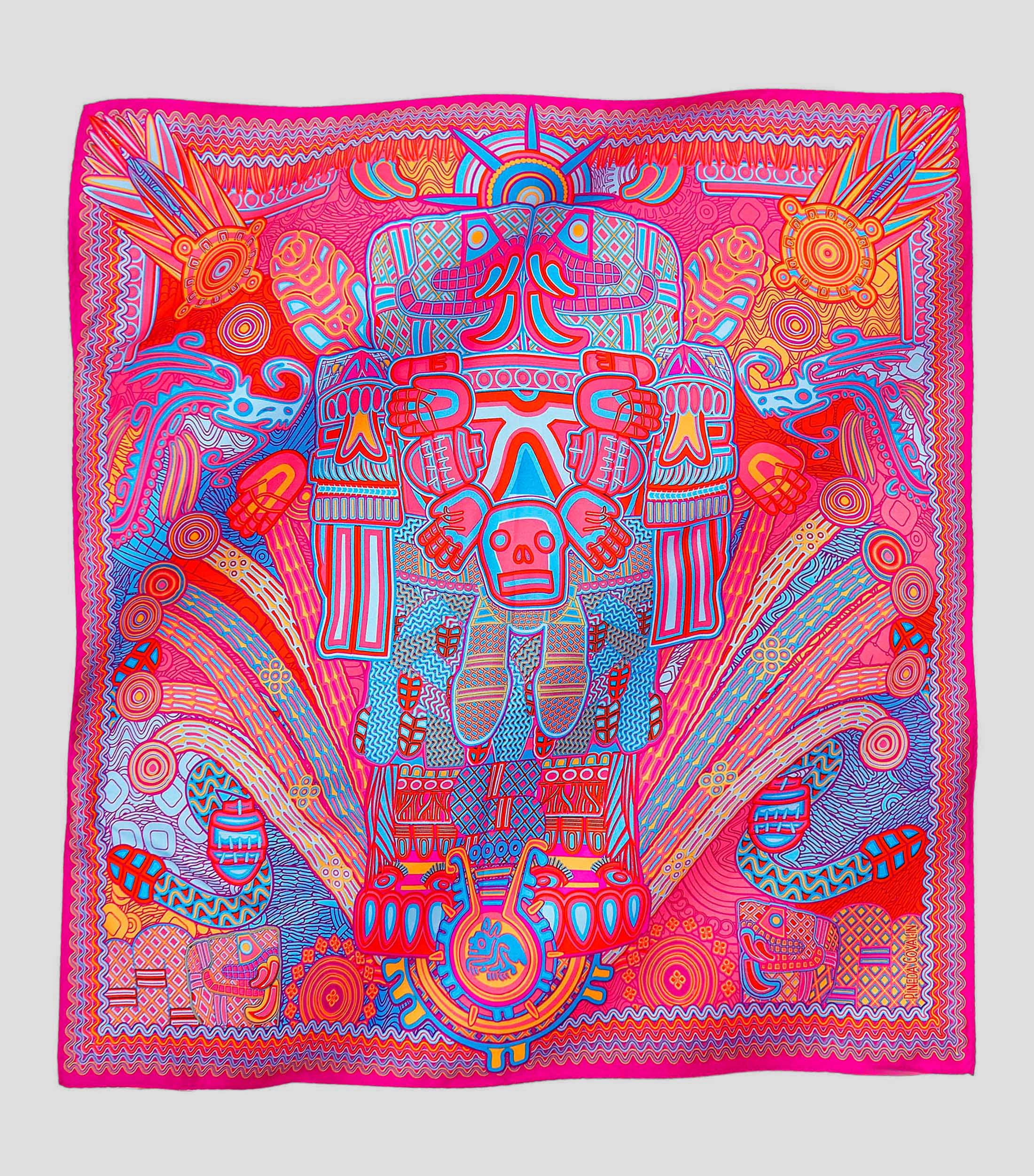 Mascada de seda fucsia estampada Mujer