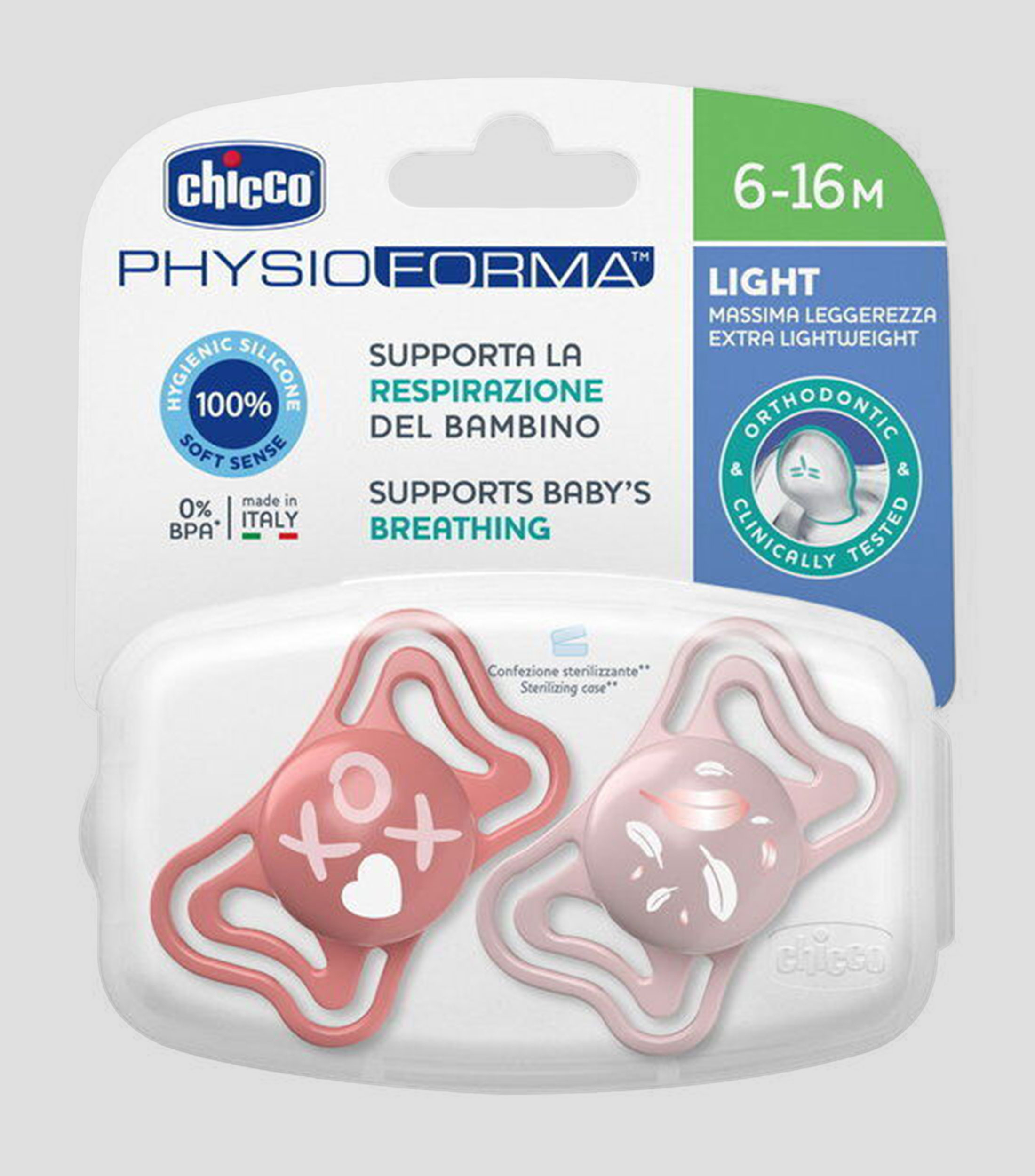 Set de 2 chupones Physioforma Light Rosa 6 - 16 meses