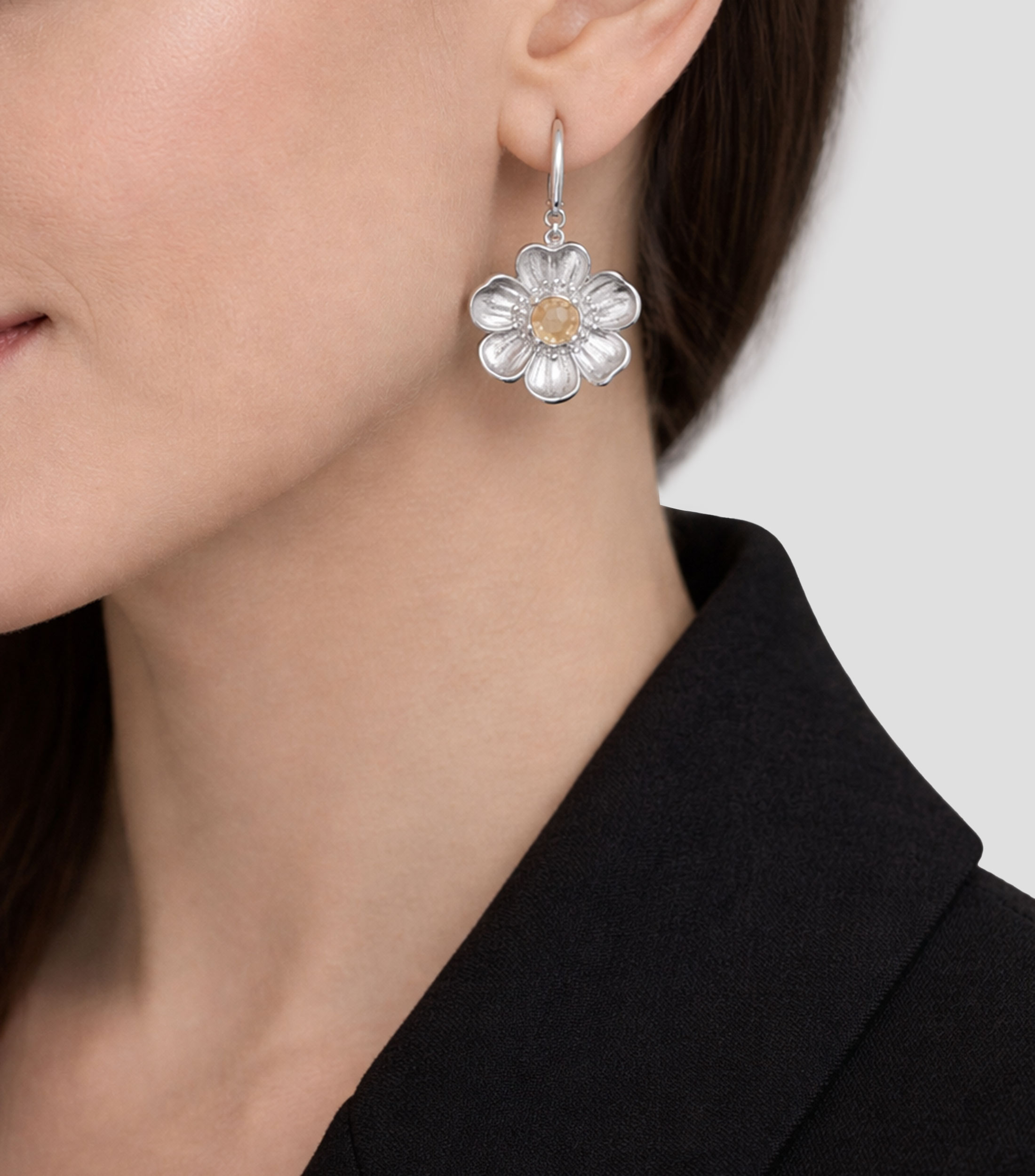 Aretes de flor con topacio Mujer