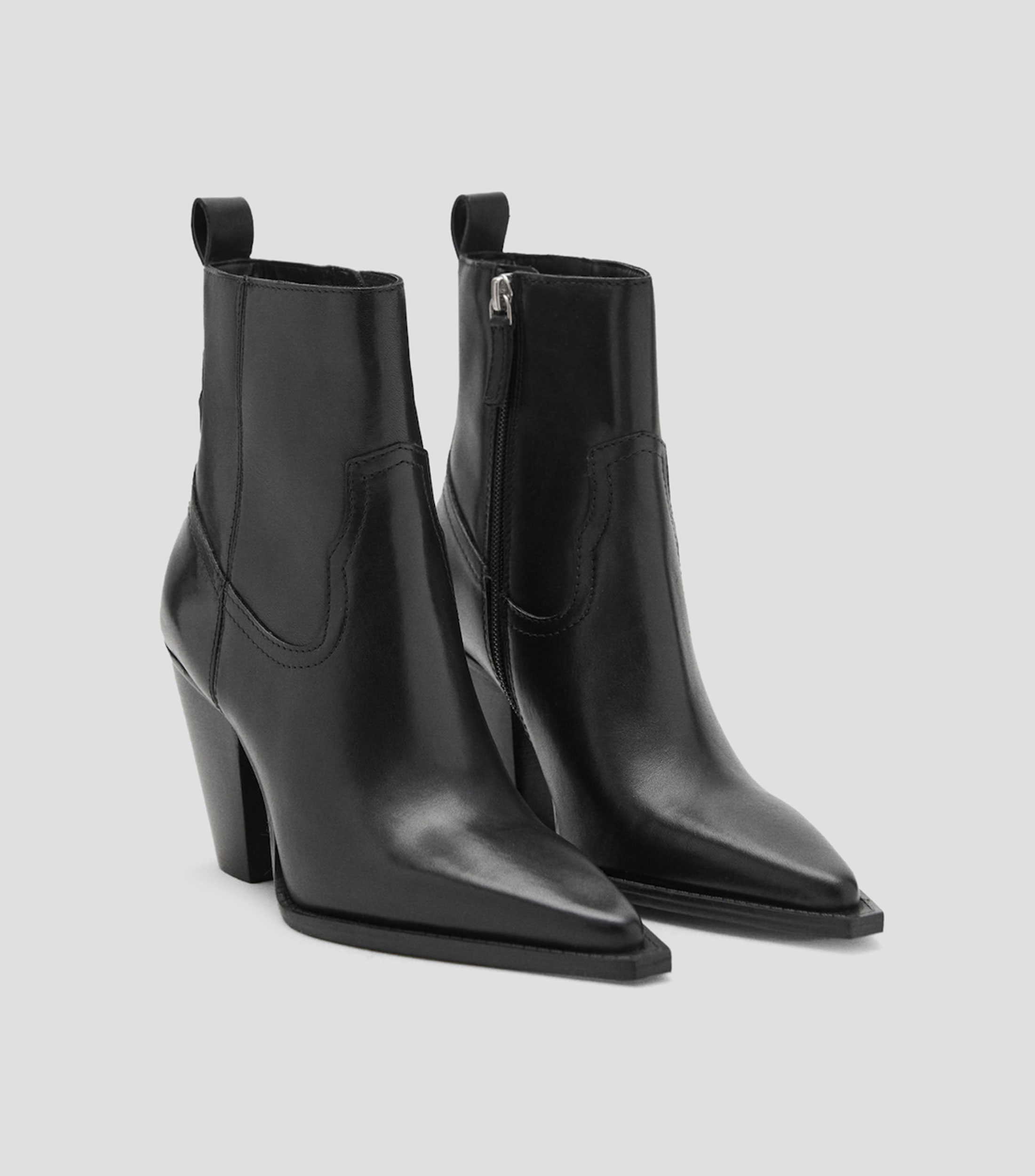 Botines en Piel con Tacón Ancho de 9 cm Mujer