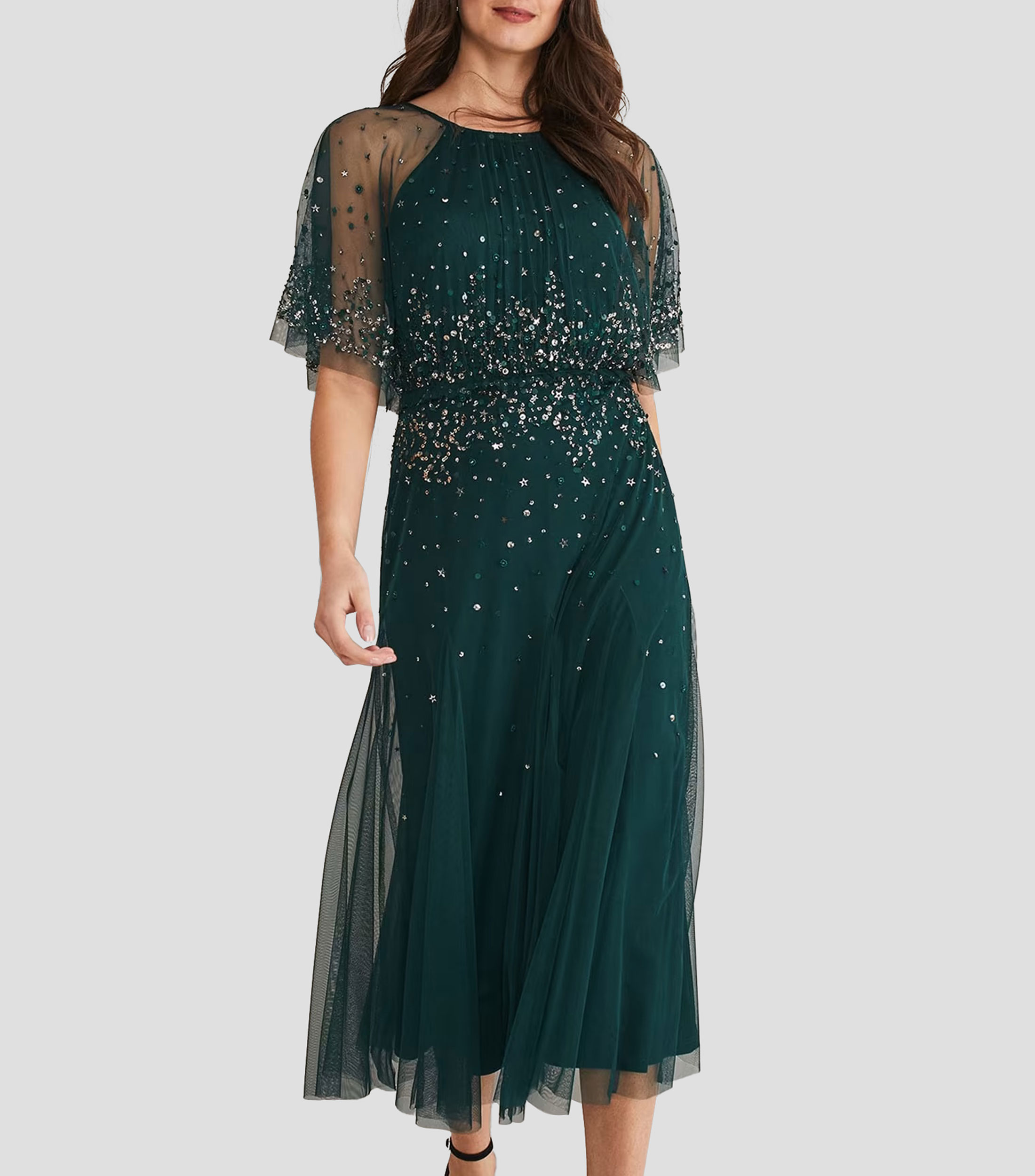 Vestido midi lentejuelas y malla Lumi Mujer