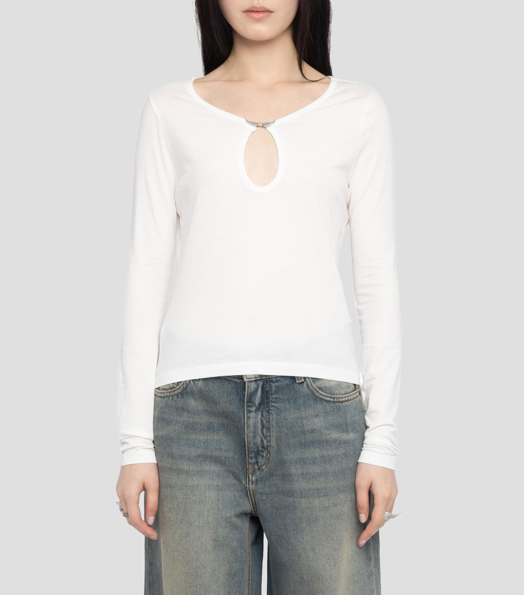 Playera cuello redondo manga larga lisa Mujer