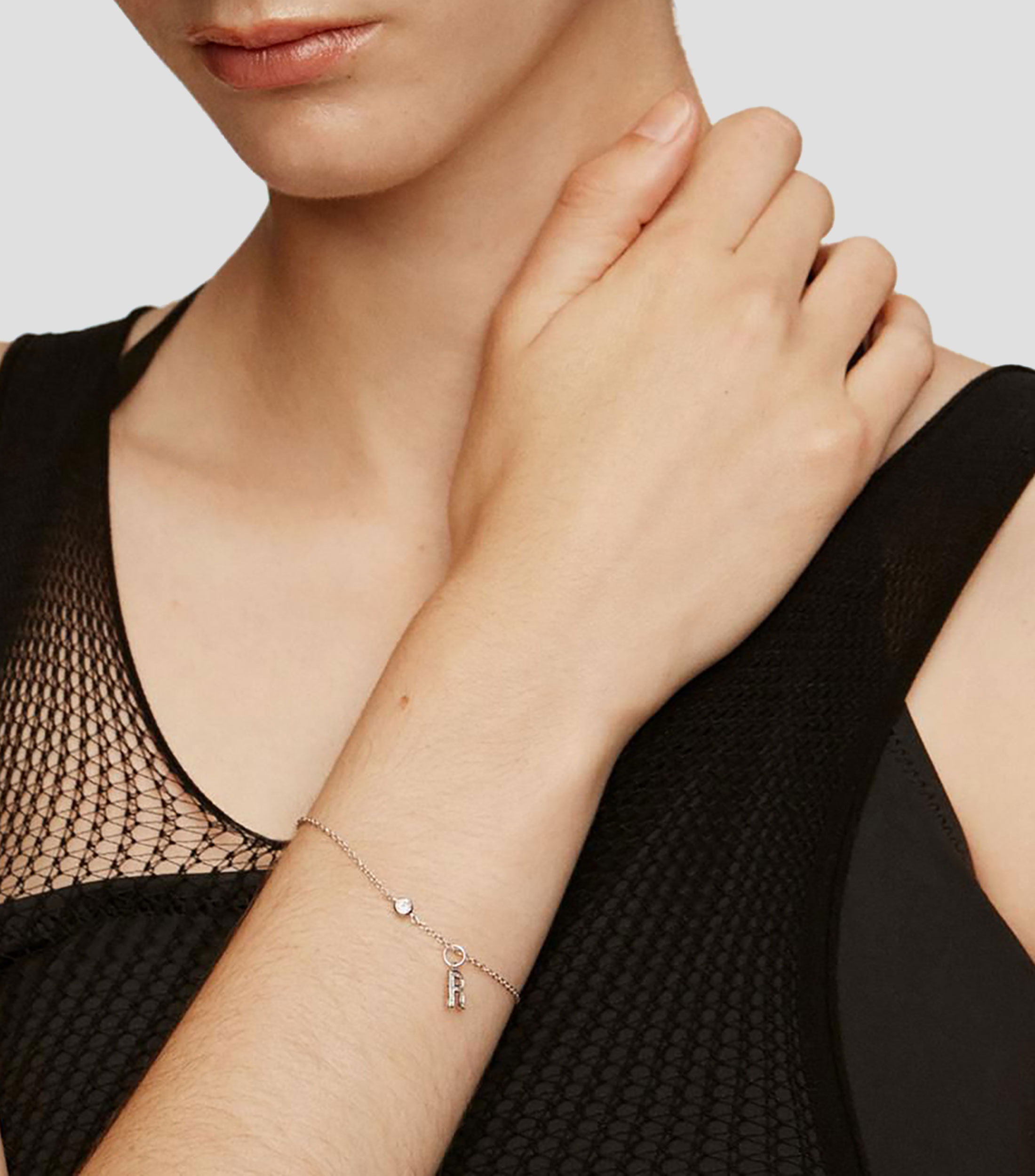 Dije inicial R en plata .925 ABC con topacios blancos Mujer