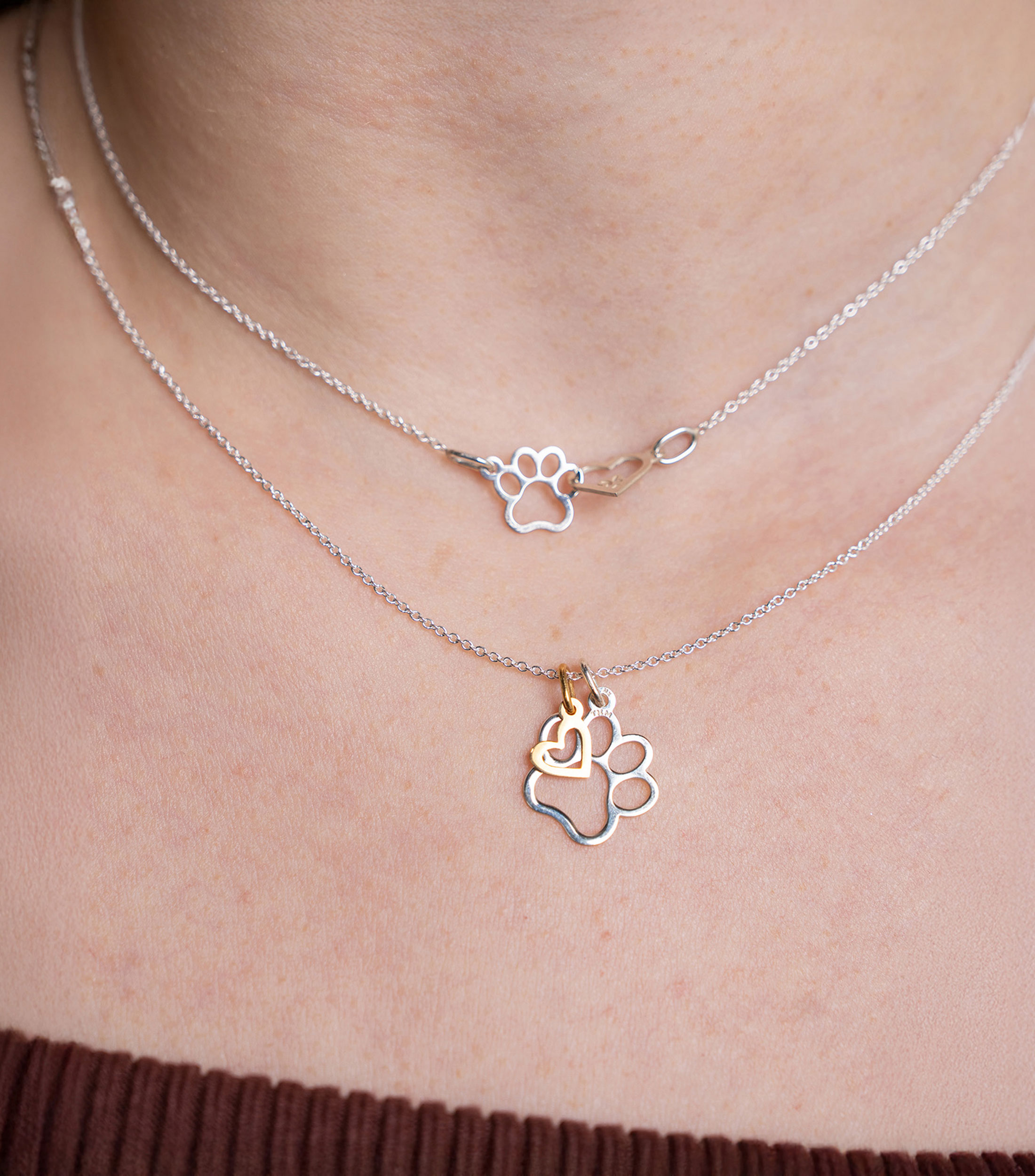 Dije con cadena en plata .925 Huellita con Corazón Mujer