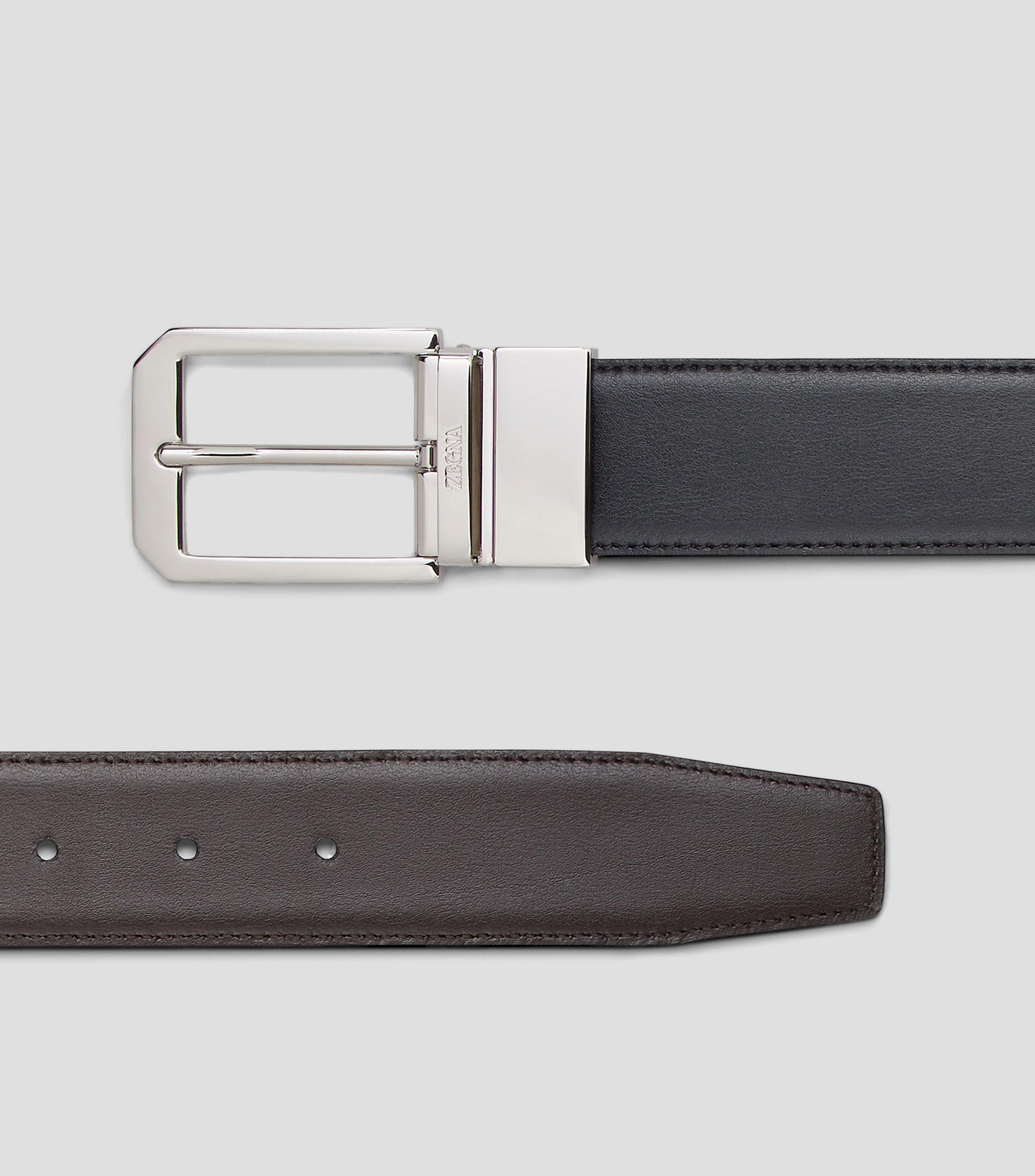 Cinturon reversible en piel negra y marron oscuro Hombre