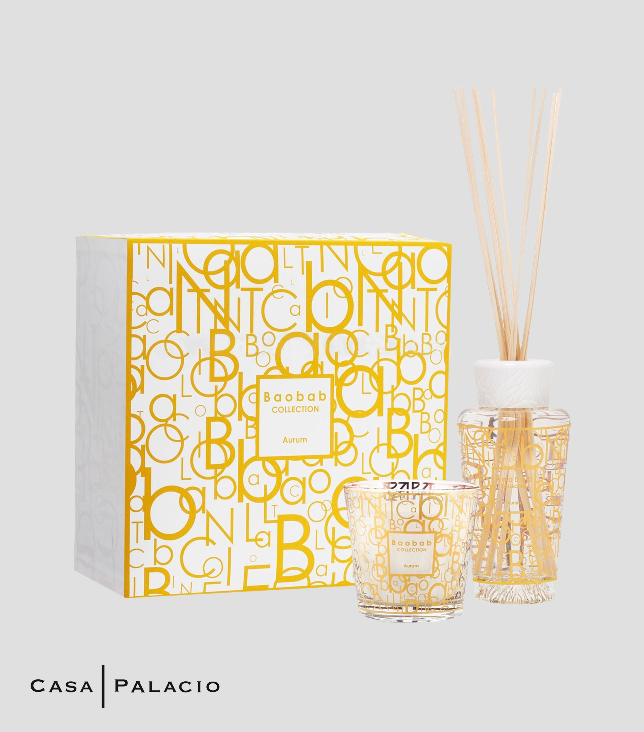 Set 2 piezas Aurum Vela aromatica y Difusor