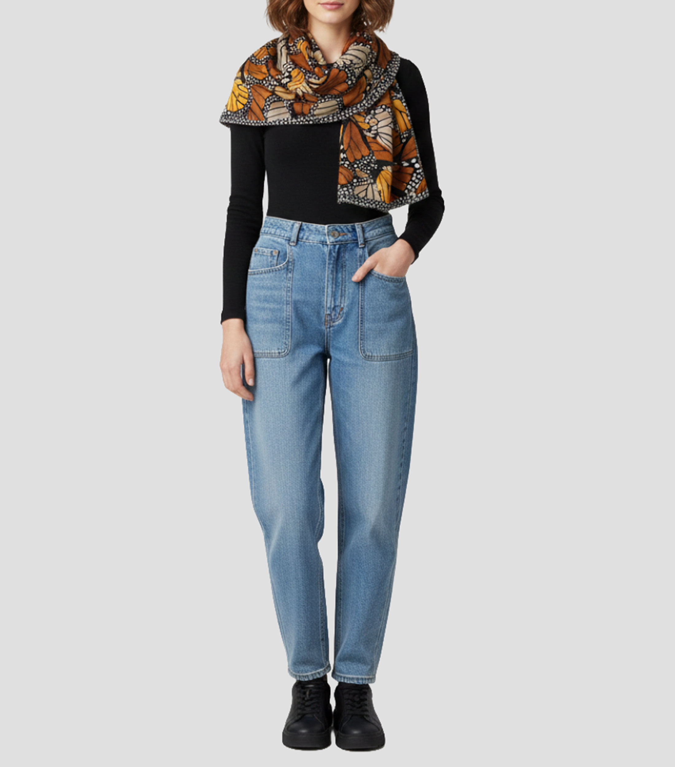 Chalina naranja con mariposas Mujer