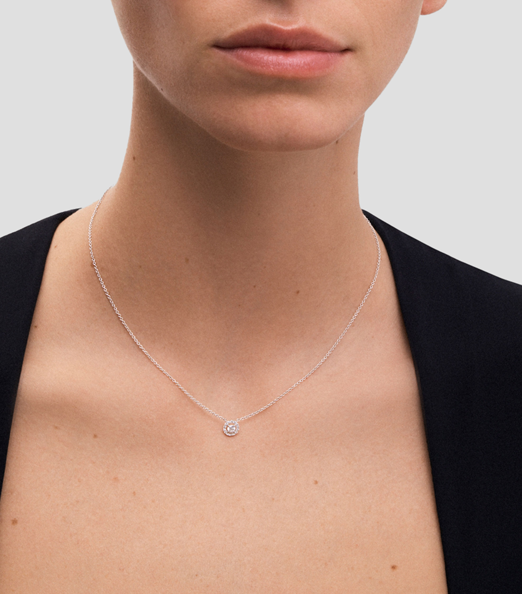 Collar con dije redondo en oro blanco de 18 kilates con diamantes Grace Mujer