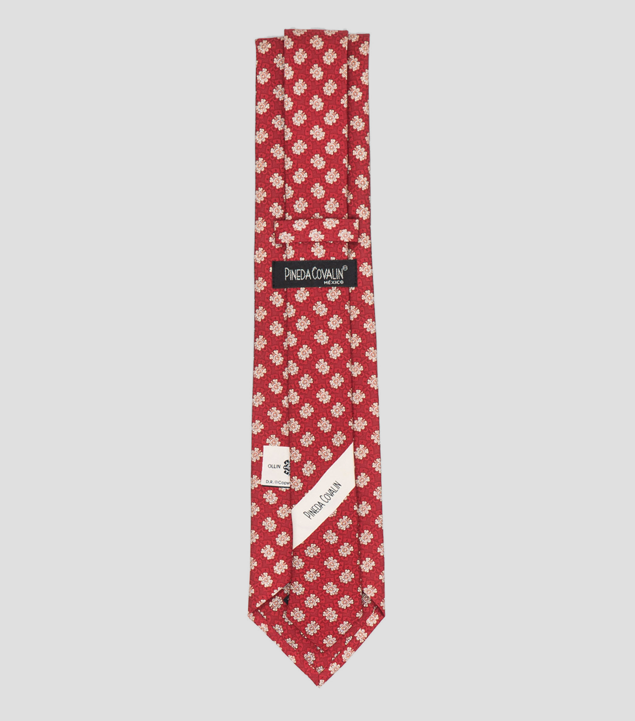 Corbata delgada en seda roja con ollin Hombre