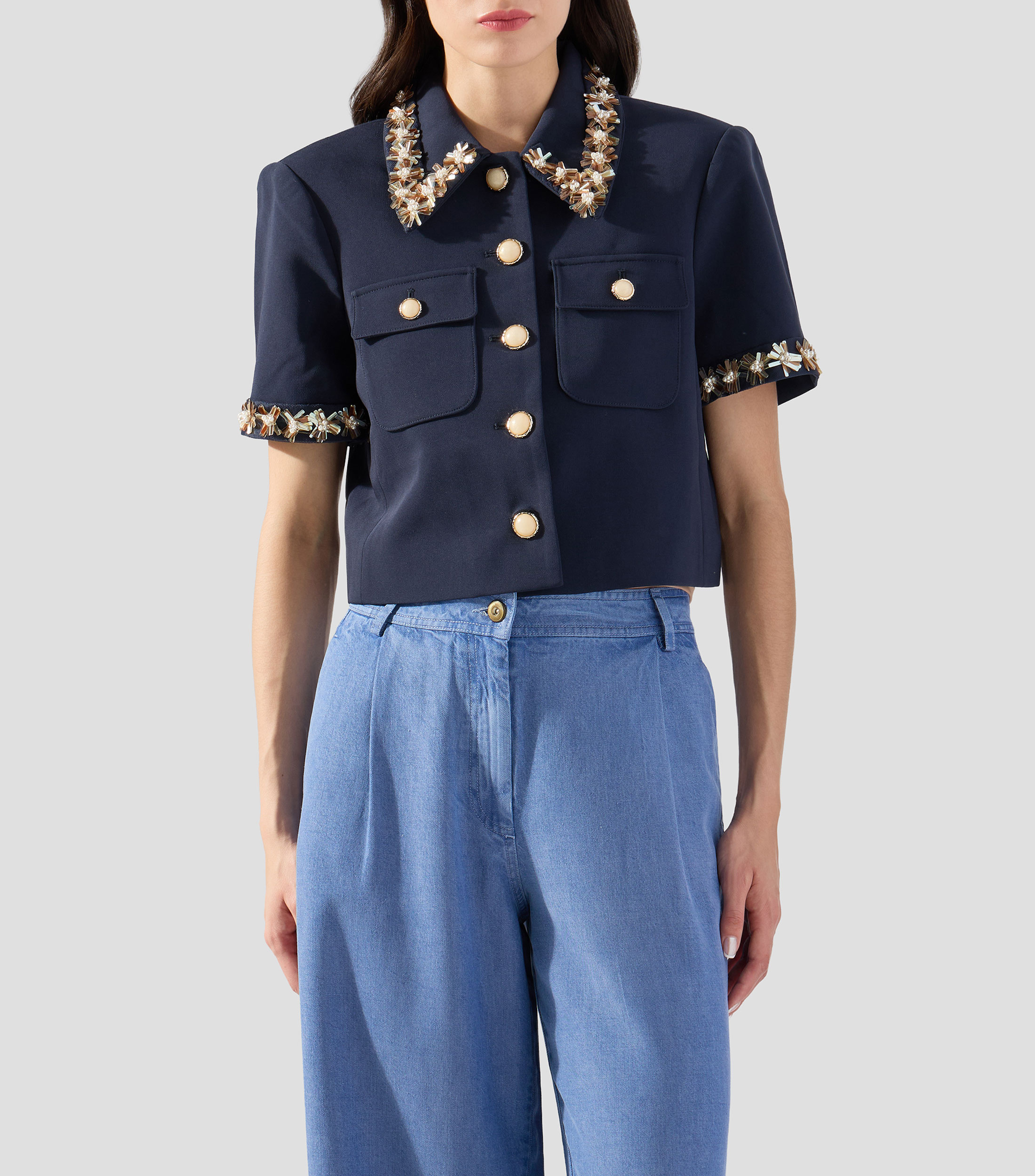 Blusa lisa con manga corta Mujer