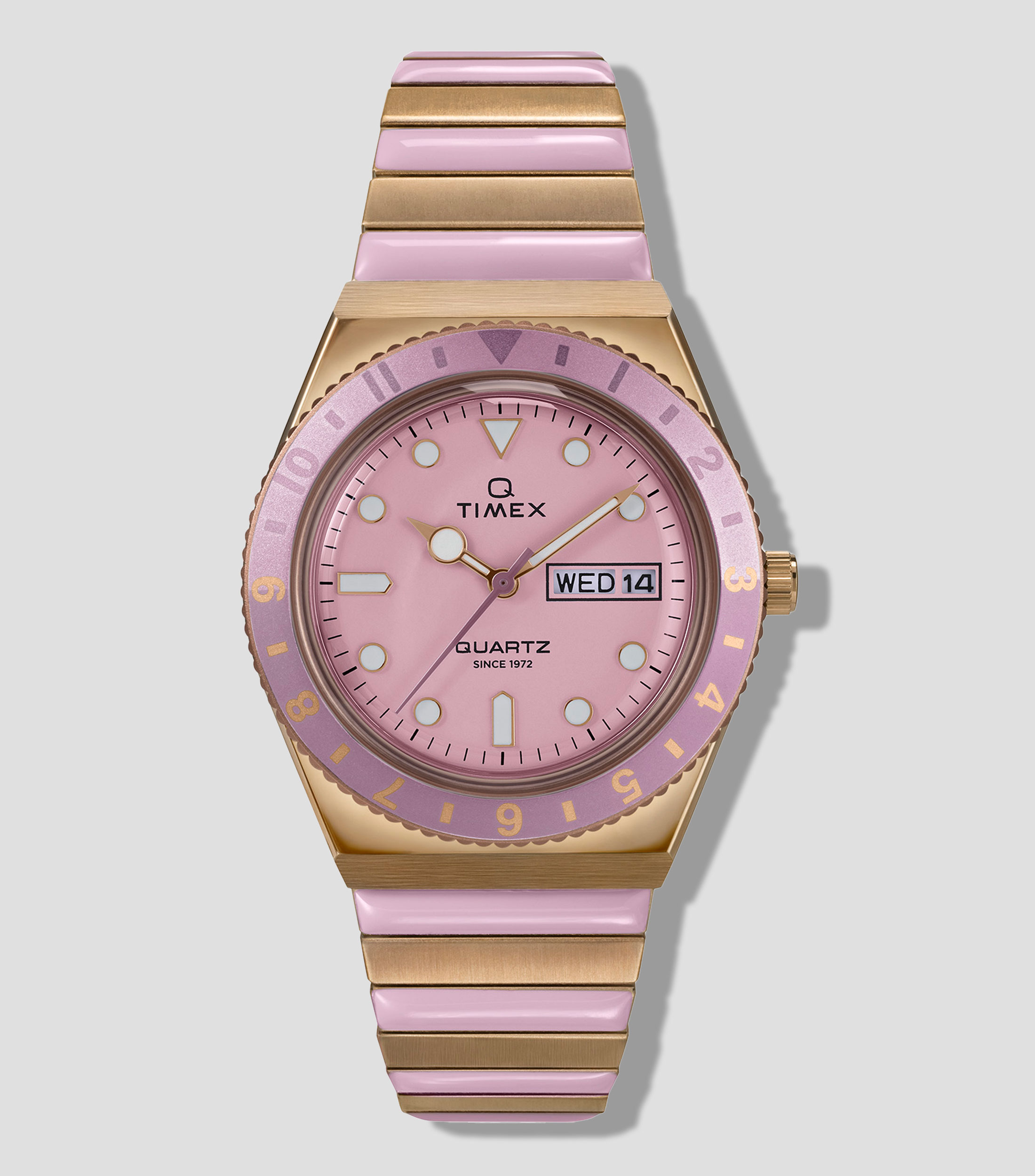 Reloj para Mujer Q, Moderno, Dorado, Rosa