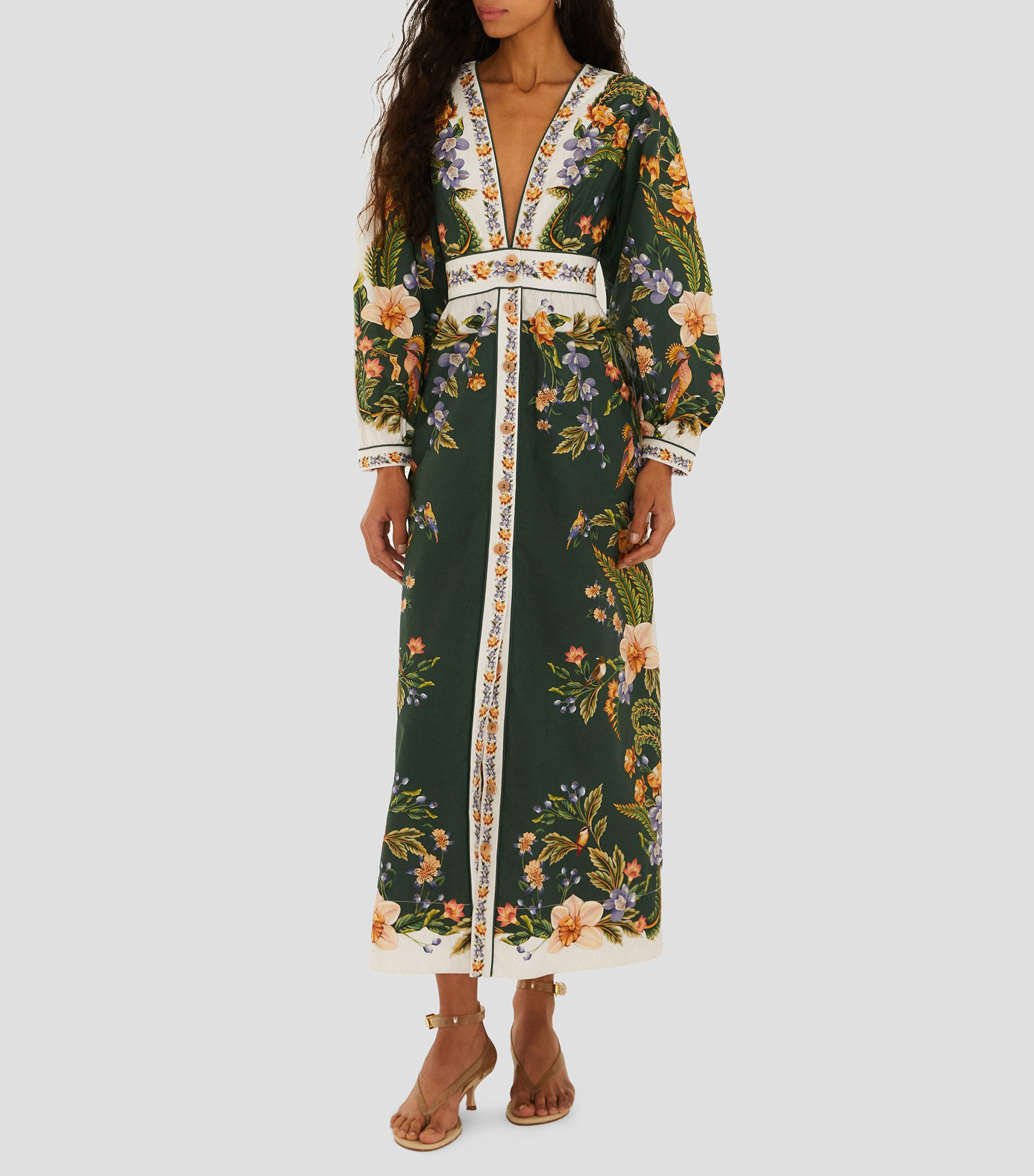 Vestido largo de manga larga estampada Mujer