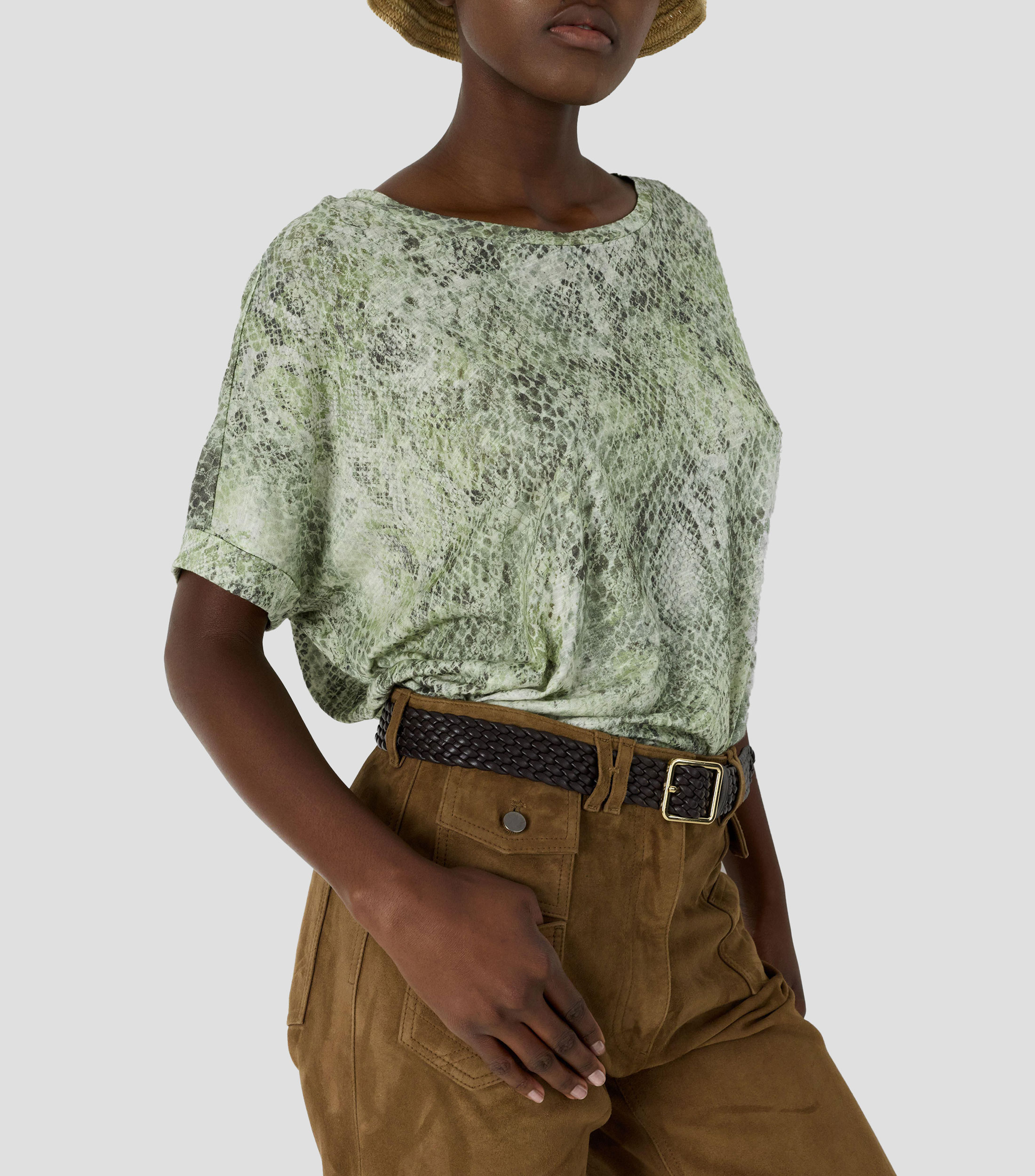Playera cuello redondo manga corta con estampado Mujer