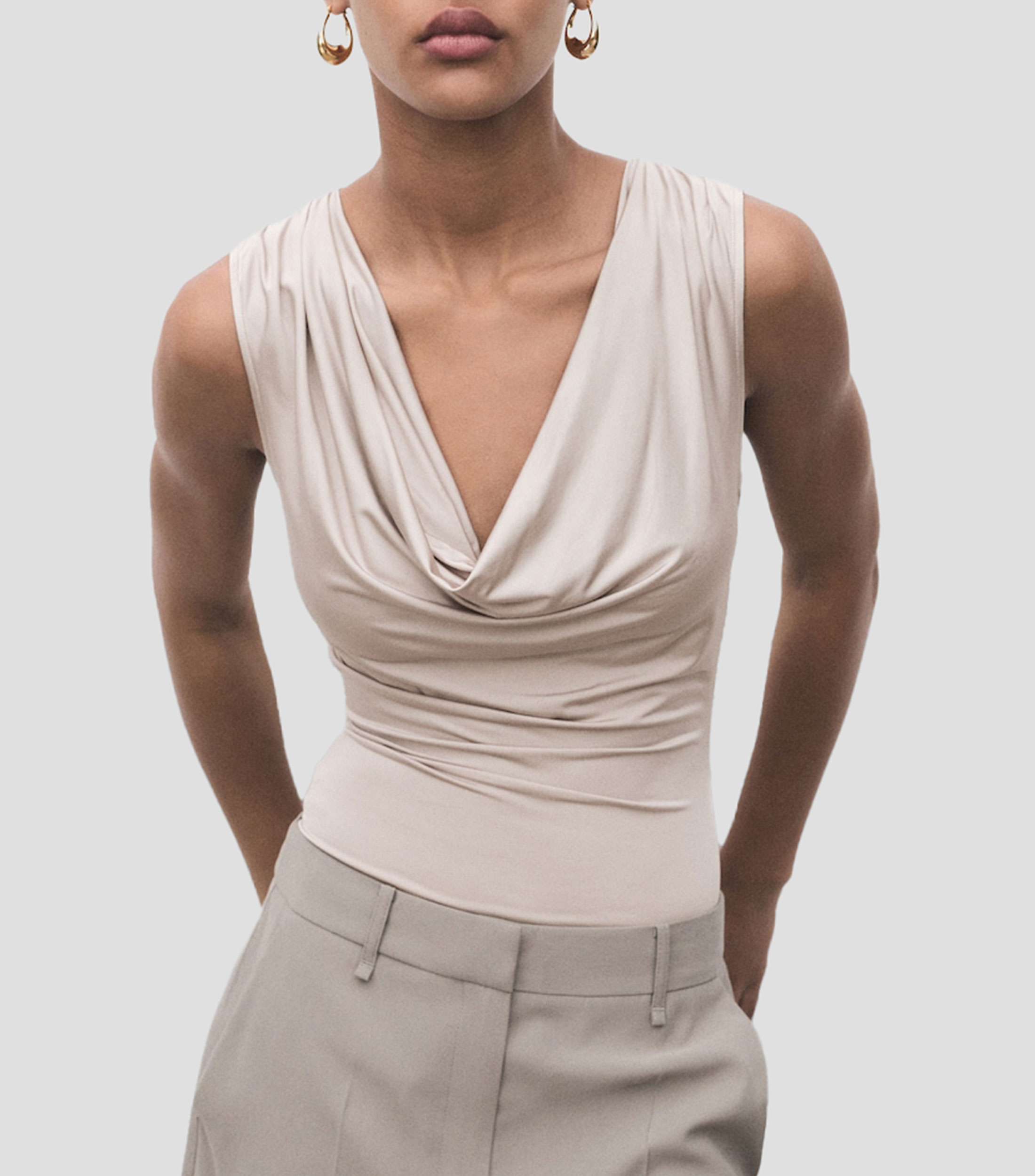 Body de cuello redondo satinado Mujer