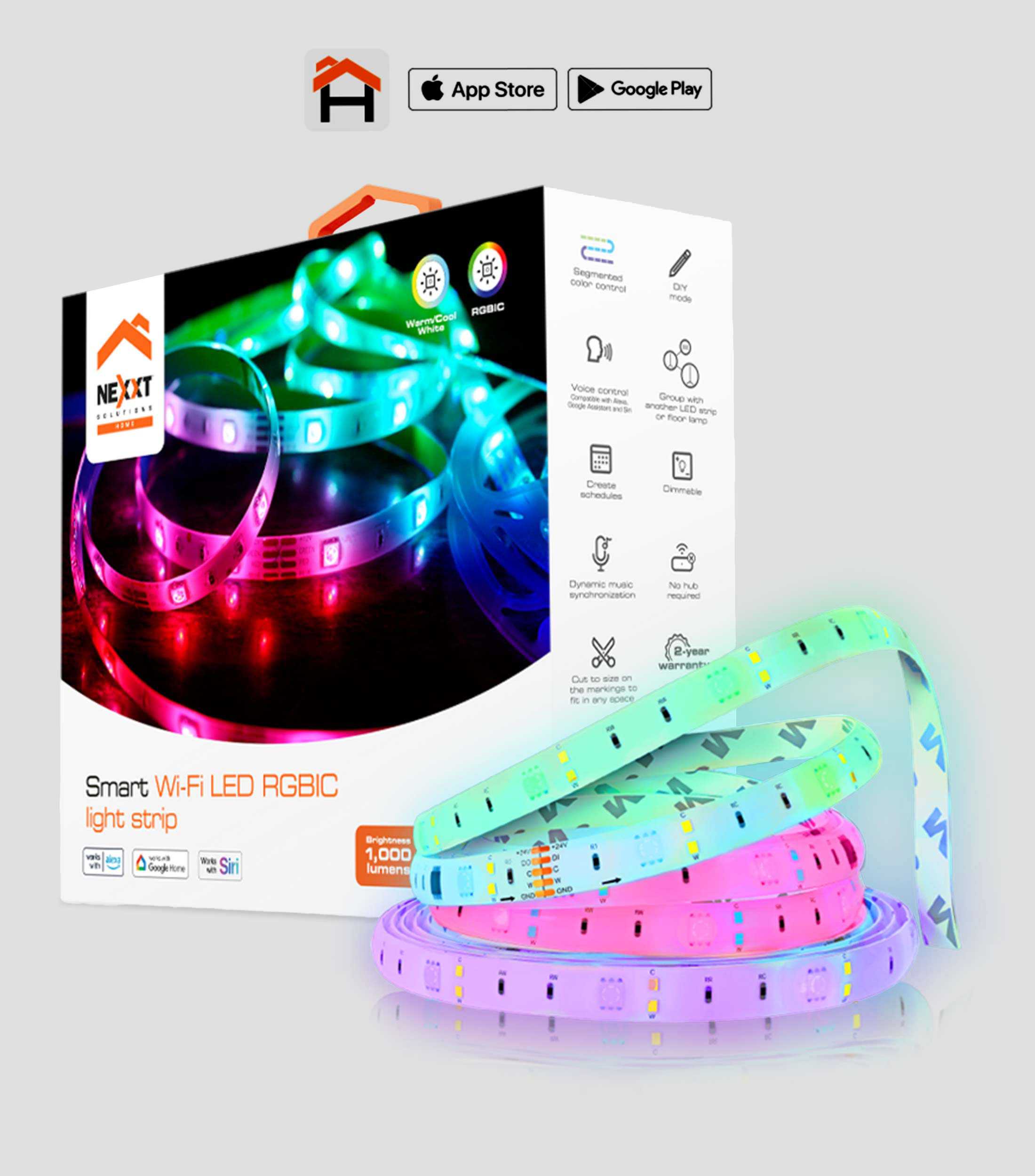 Tira de luces LED Wi-Fi, RGBIC, 5 mts