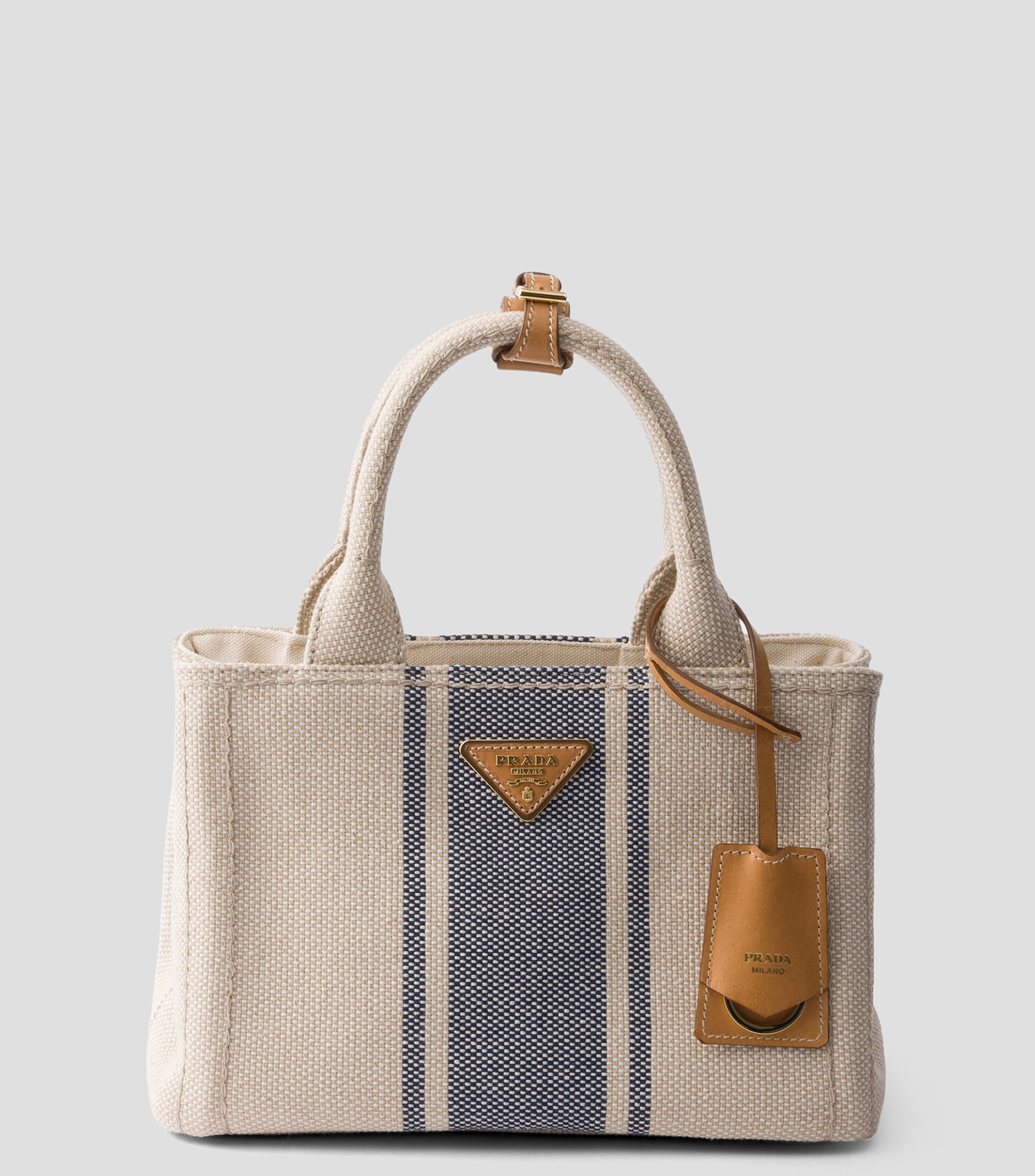 Bolsa Tote Beige Jardinière con Franjas Azules, Mujer