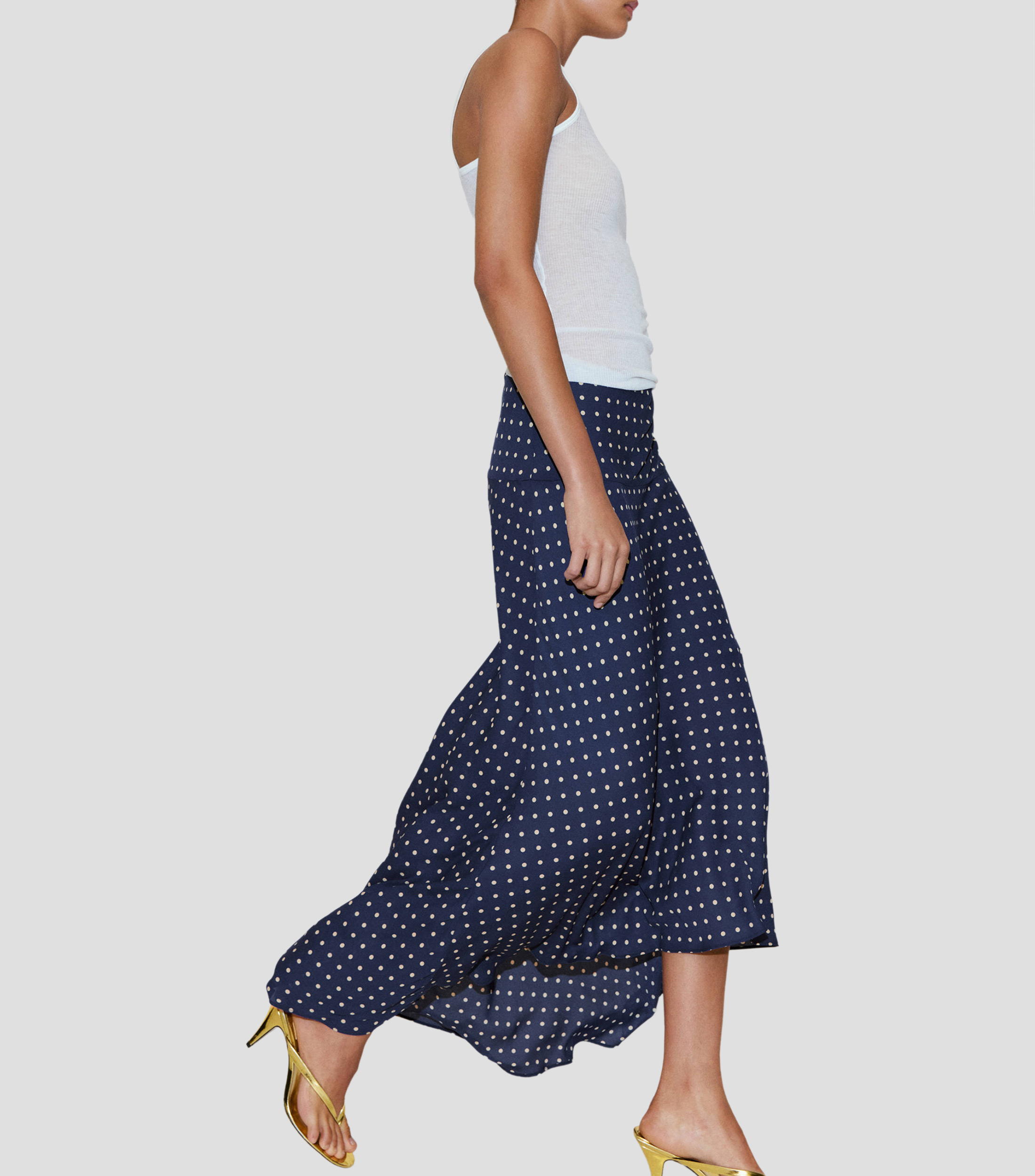Falda midi de corte evasé polkadots Mujer
