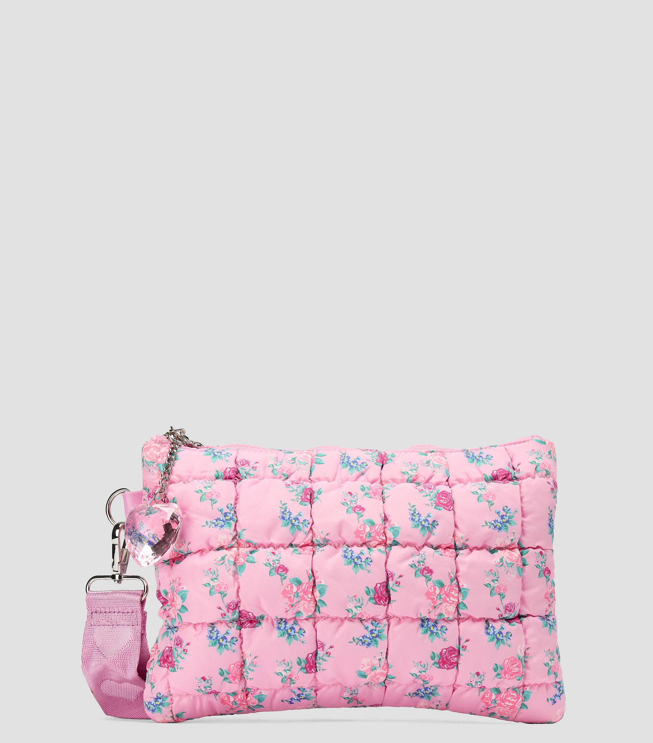 Bolsa Wristlet capitonada con estampado floral Nina