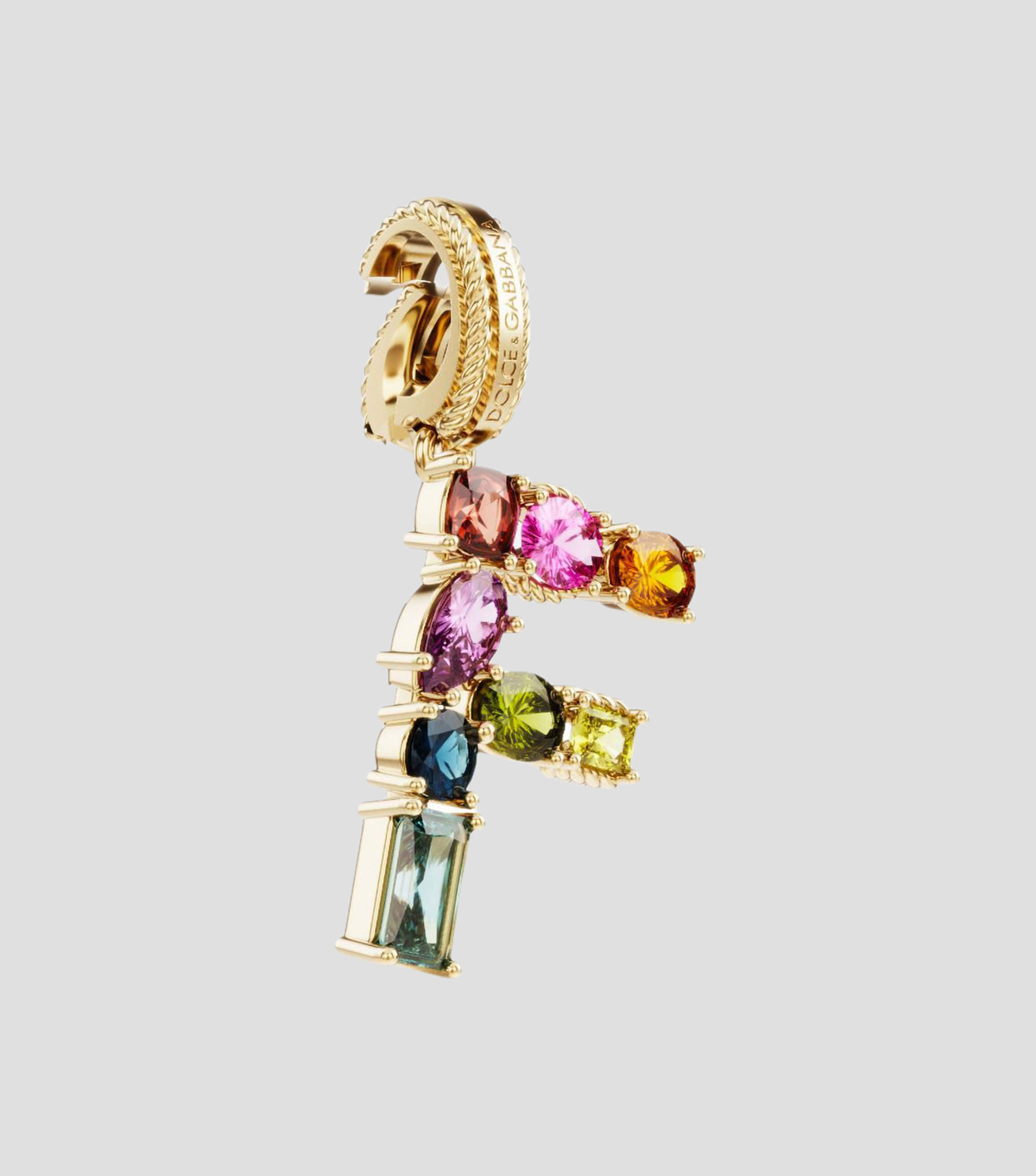 Charm Mini Letra F en Oro de 18 Kilates con gemas naturales Mujer