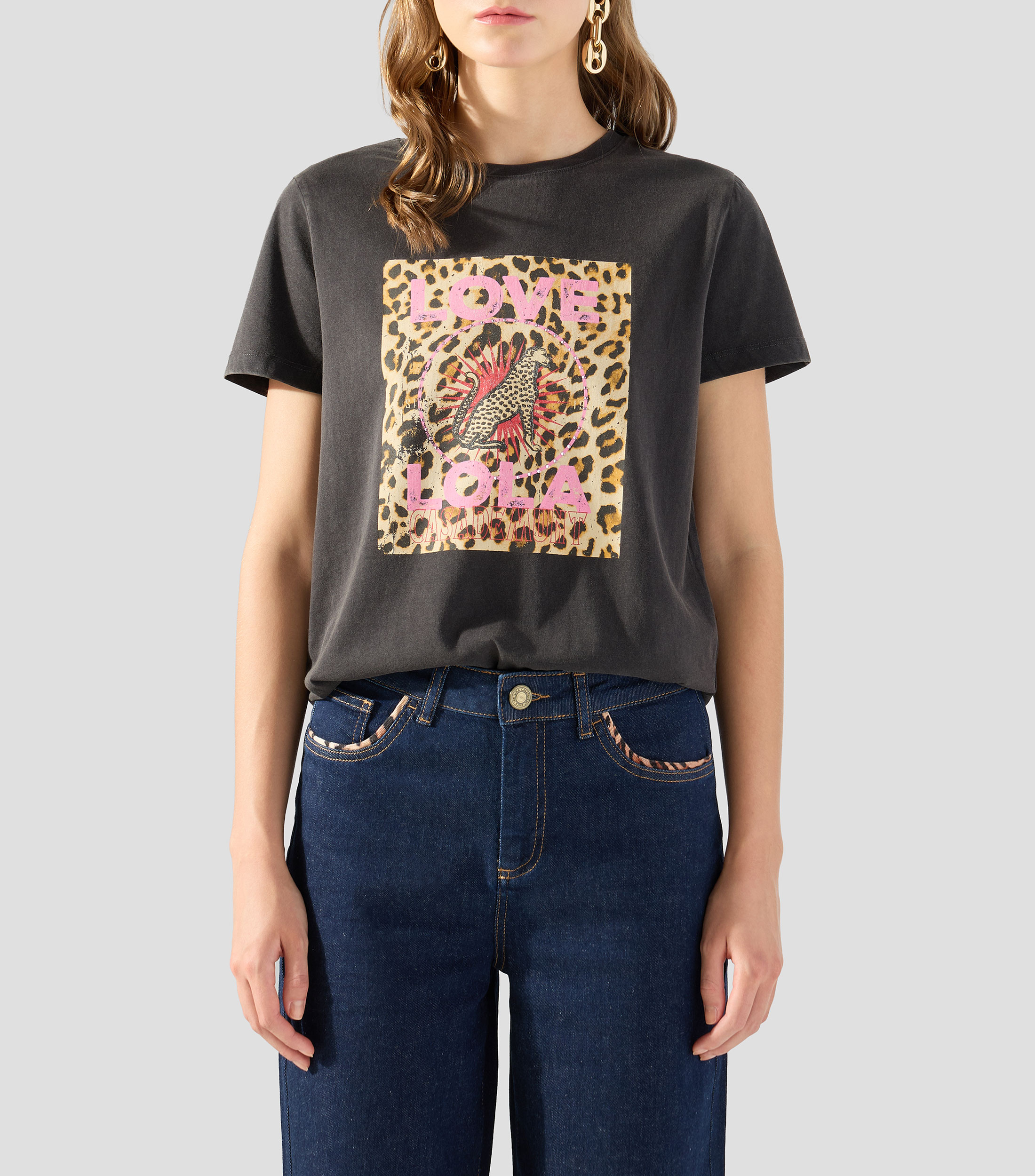 Playera de cuello redondo con manga corta estampada Mujer
