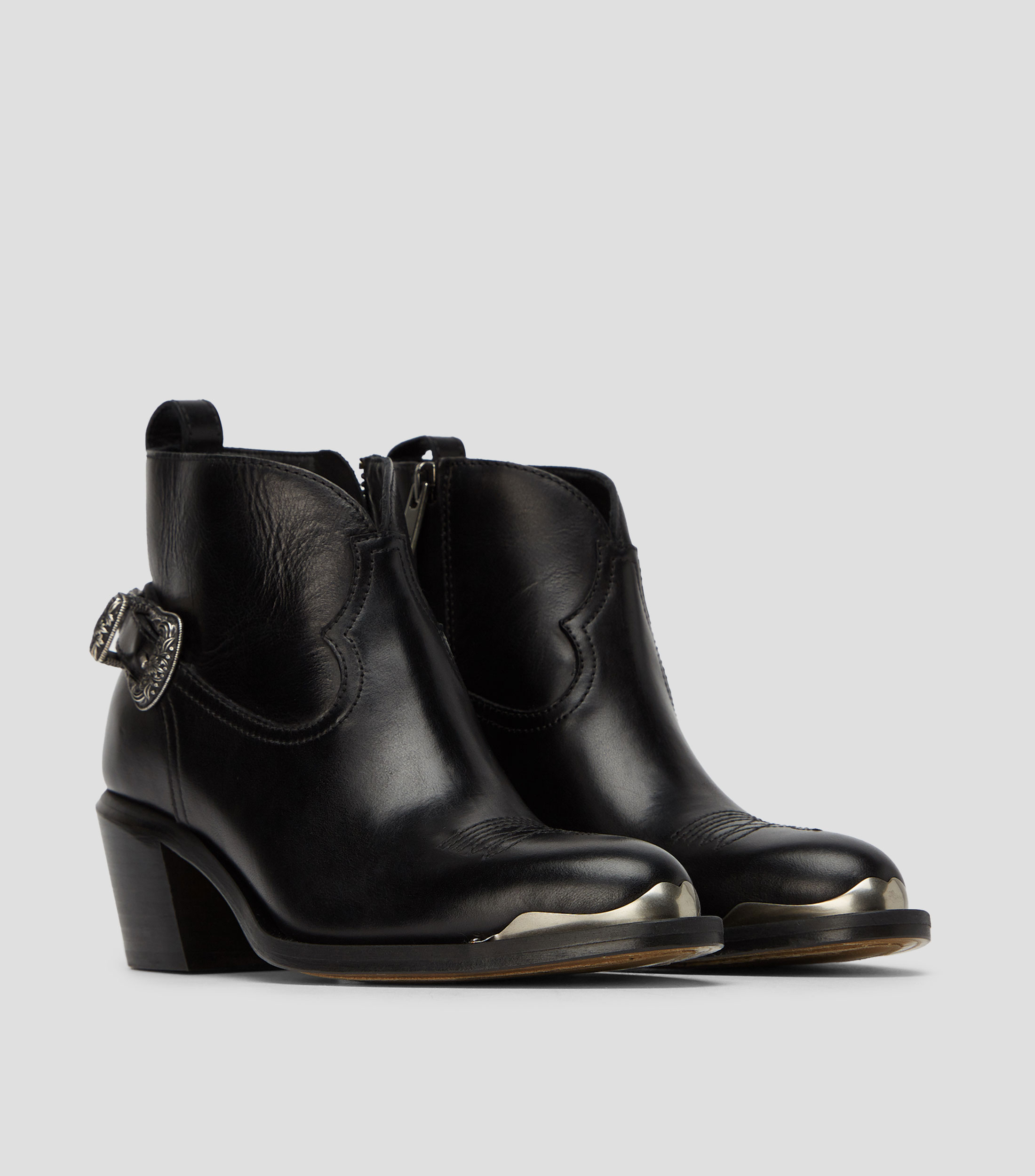 Botas cortas Patty Ankle en piel con tacon medio ancho Mujer